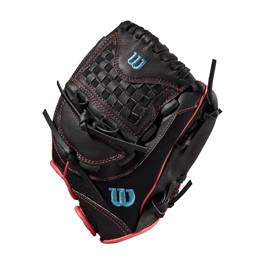 Wilson 2022 A440 Flash 11.5'' Fastpitch Infield Glove - Left Hand Throw, Black/Pink/Tropical Blue