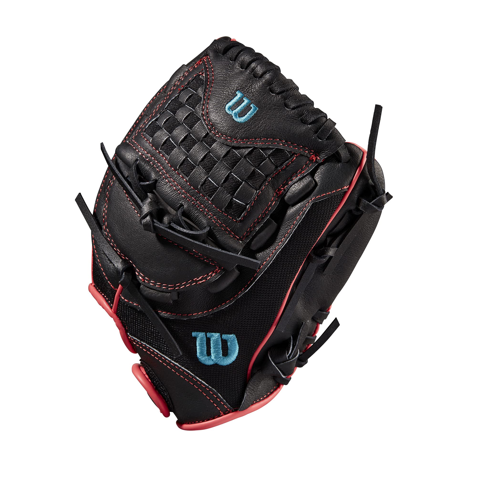 Wilson 2022 A440 Flash 11.5'' Fastpitch Infield Glove - Left Hand Throw, Black/Pink/Tropical Blue