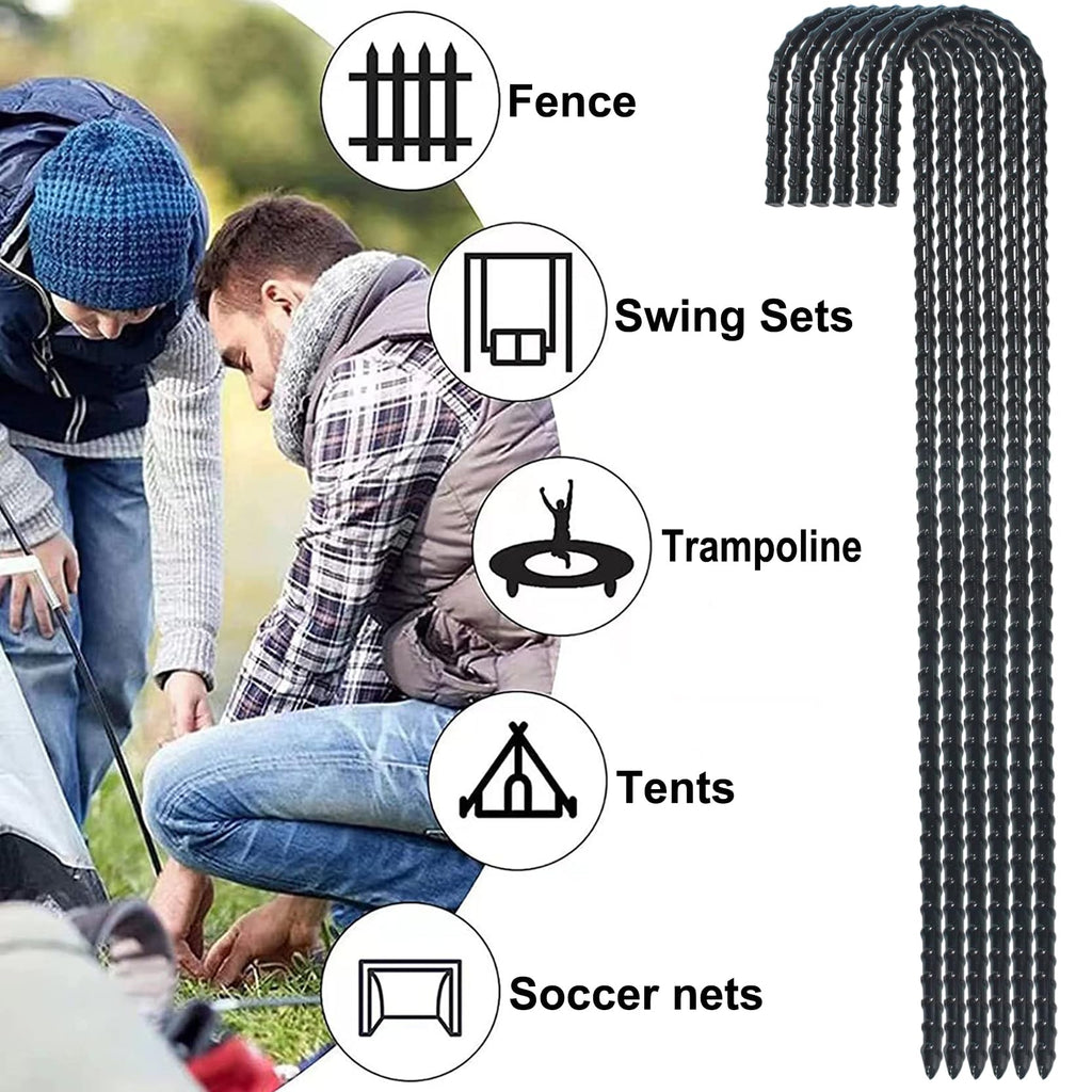 16 Inch Ground Rebar Stakes, J Hook Extra Heavy Duty Rust Proof Coated Steel Ground Anchors With Chisel Point End For Camping Te