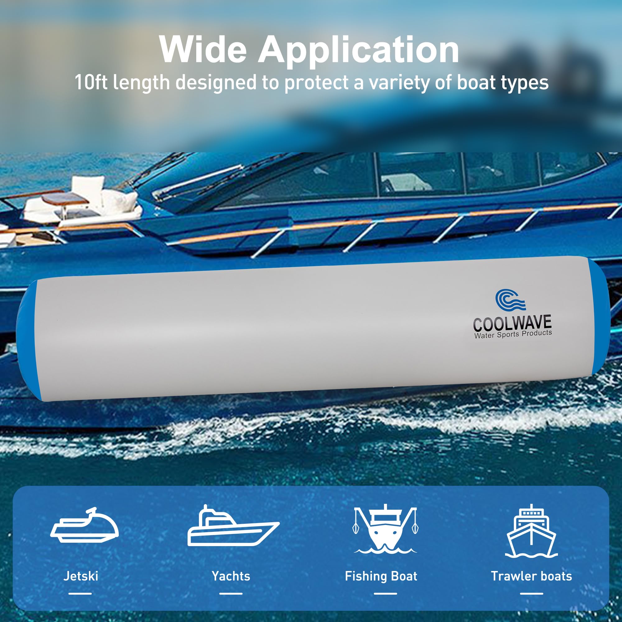 Coolwave 10Ft Inflatable Boat Fenders, Upgraded Boat Bumper For Docking, Heavy Duty Dock Fender With Storage Bag, Dock Bumper Fo