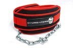 Gymreapers Dip Belt With Chain For Weightlifting, Pull Ups, Dips - Heavy Duty Steel Chain For Added Weight Training (Red)