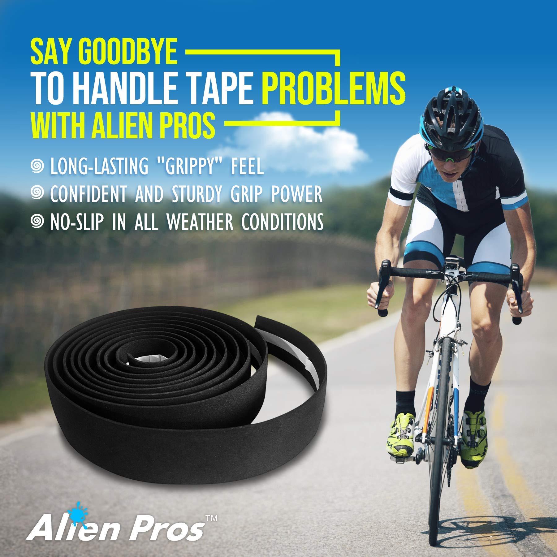 Alien Pros Bike Handlebar Tape Eva (Set Of 4) Black - Enhance Your Bike Grip With These Bicycle Handle Bar Tape - Wrap Your Bike