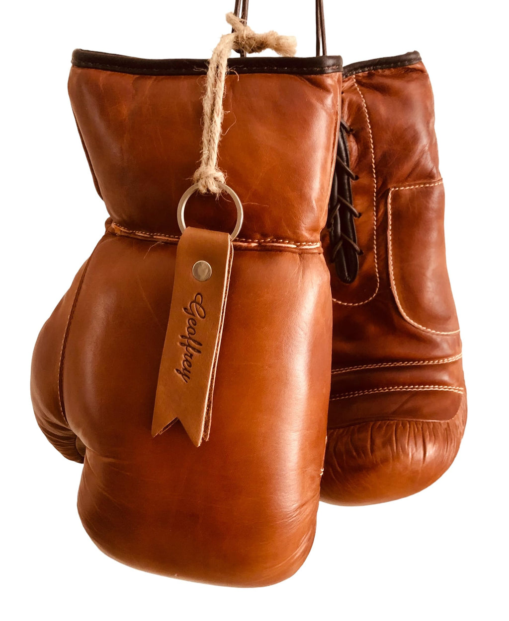 Geoffrey Tan Leather Vintage Boxing Gloves With Leather Laces  12Oz  Retro (Tan), Large