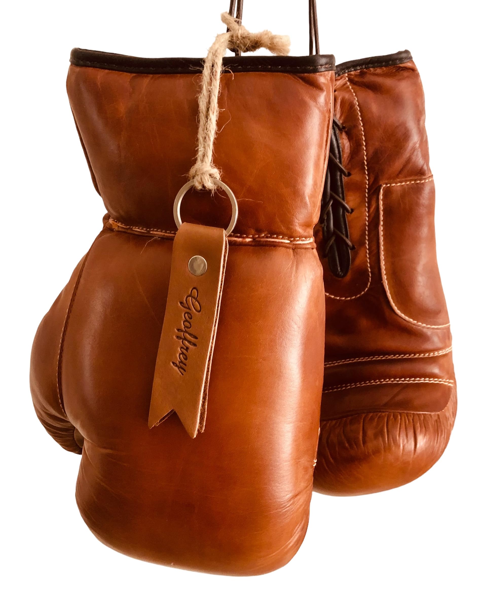 Geoffrey Tan Leather Vintage Boxing Gloves With Leather Laces  12Oz  Retro (Tan), Large