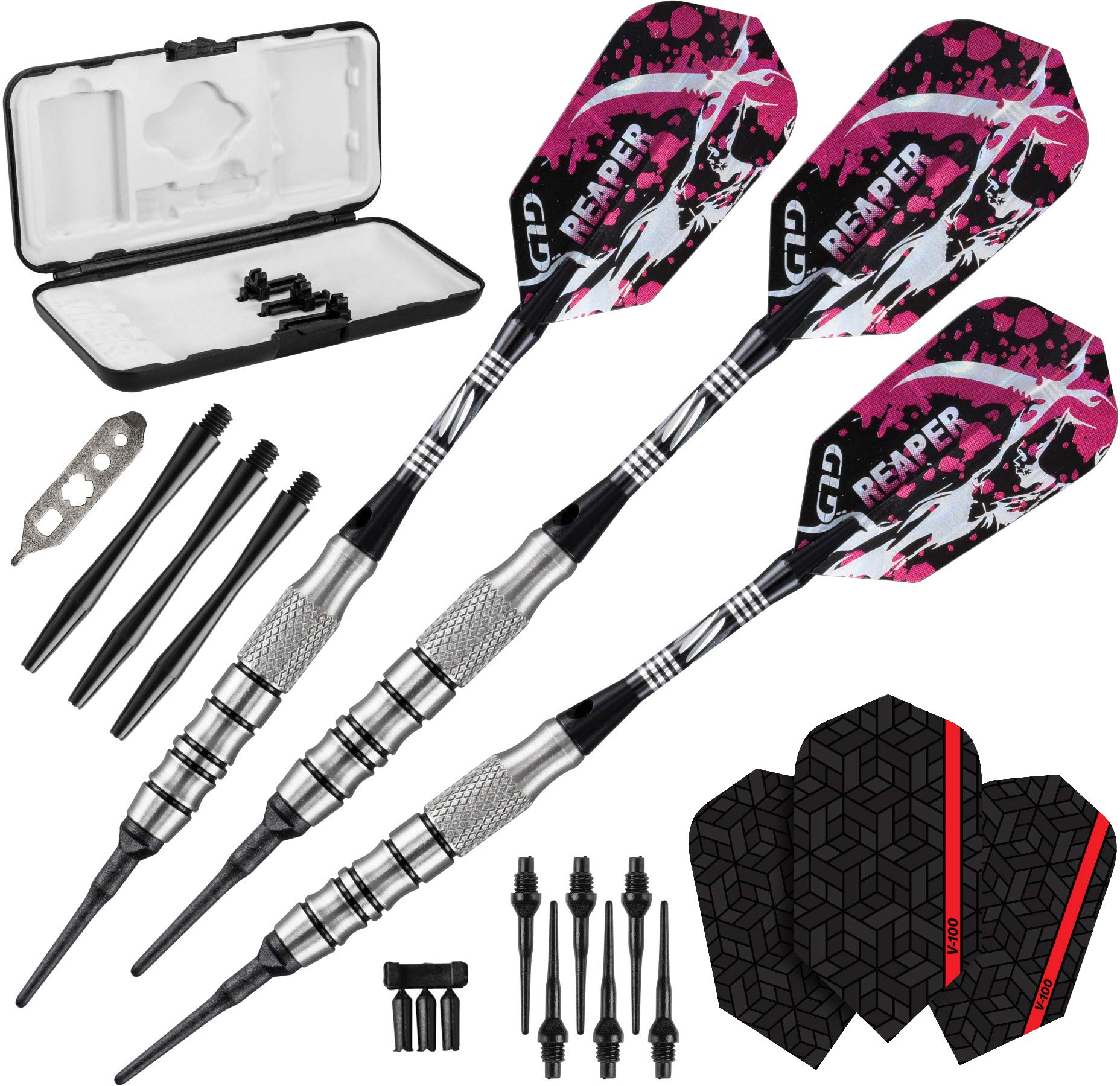 Viper Grim Reaper 80% Tungsten Soft Tip Darts With Storage/Travel Case, Coarse Knurling, 16 Grams