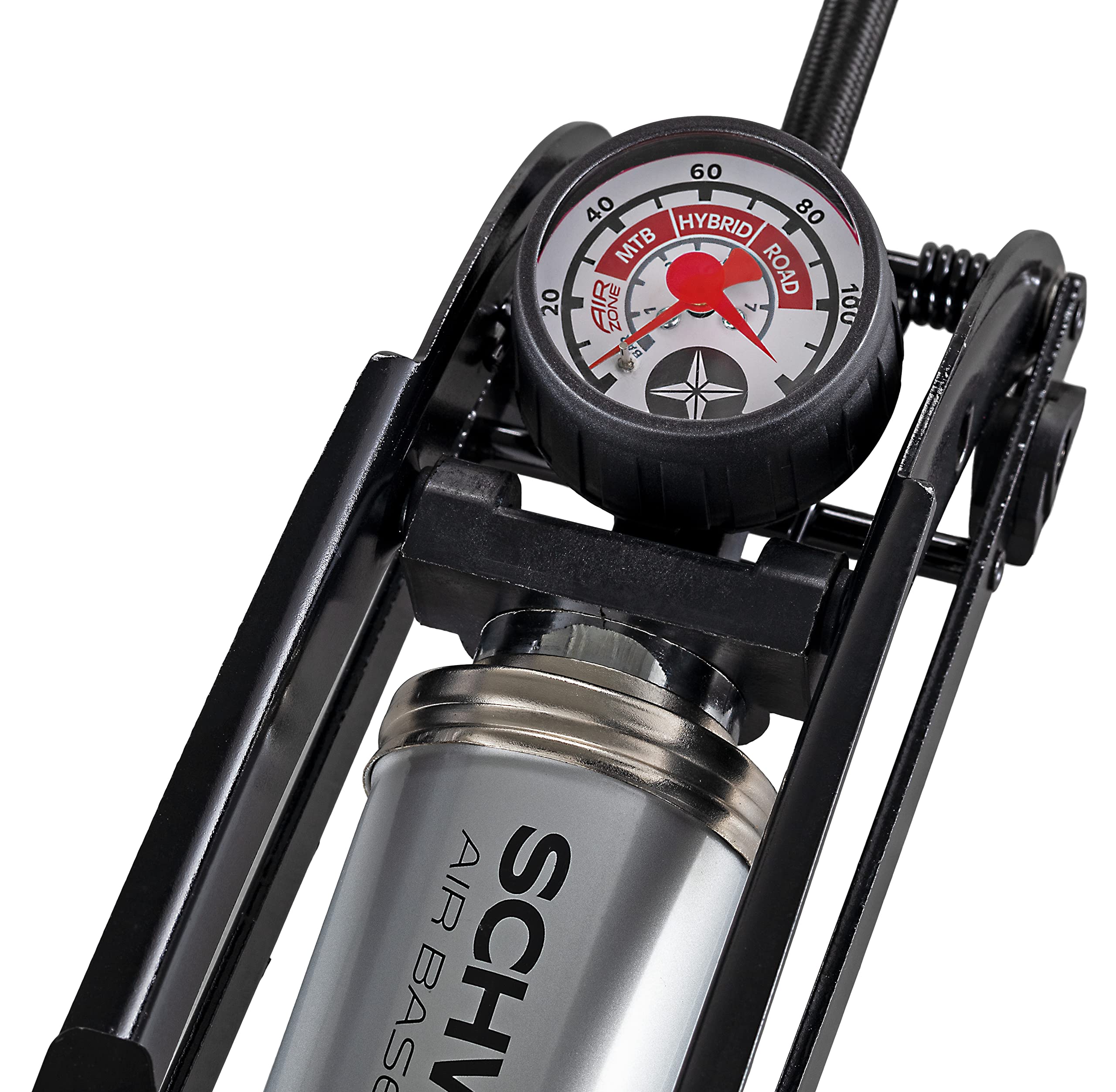 Schwinn Air Base Foot Pump, Air-Zoned Pressure Gauge, High Pressure Foot Pump, Dual Head Nozzle Fits Both Schrader And Presta, U