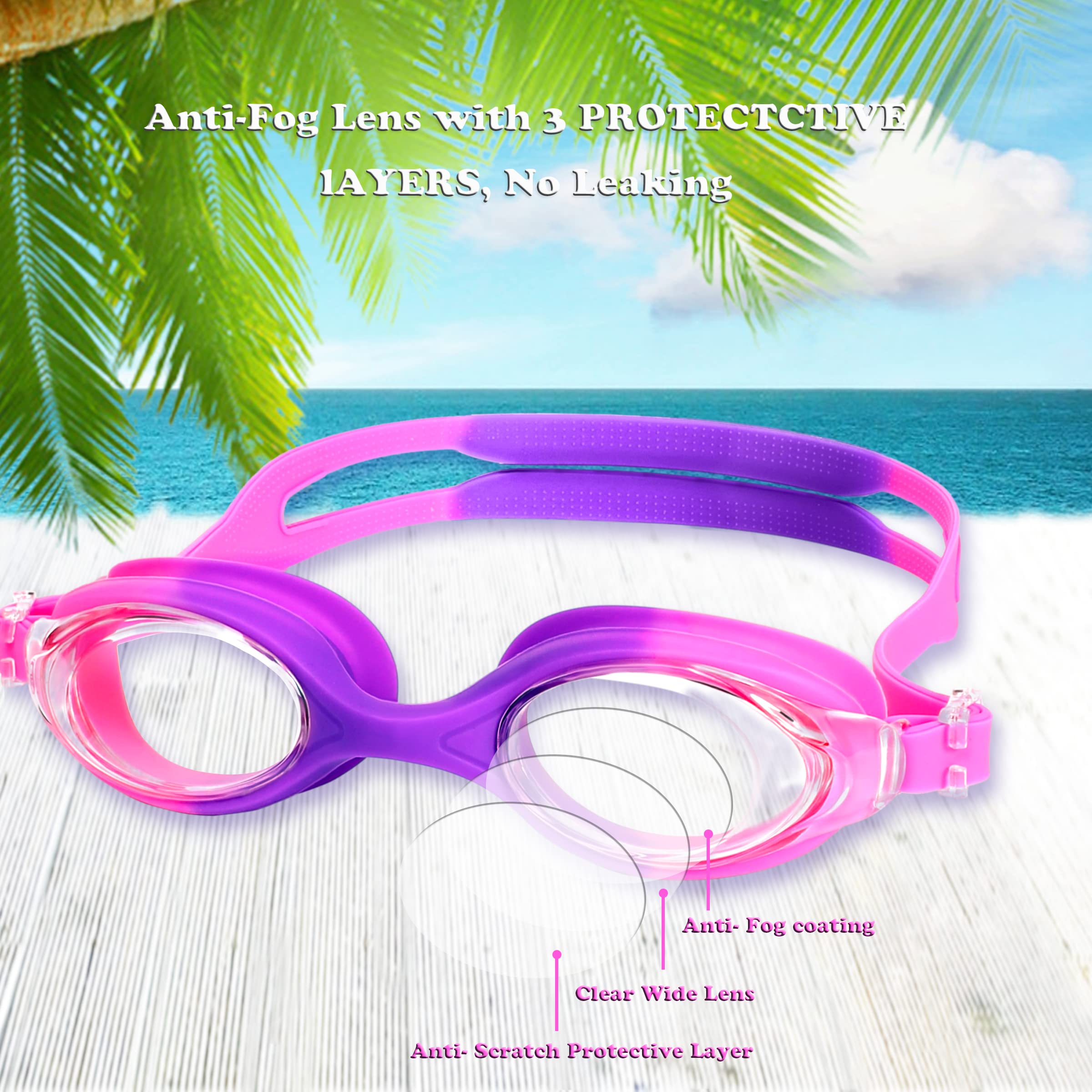 Ewpjdk Kids Swim Goggles - 2 Pack Swimming Goggles Anti Fog Anti-Uv No Leaking For Children Teens Boys & Girls Age 3-15 (Purple