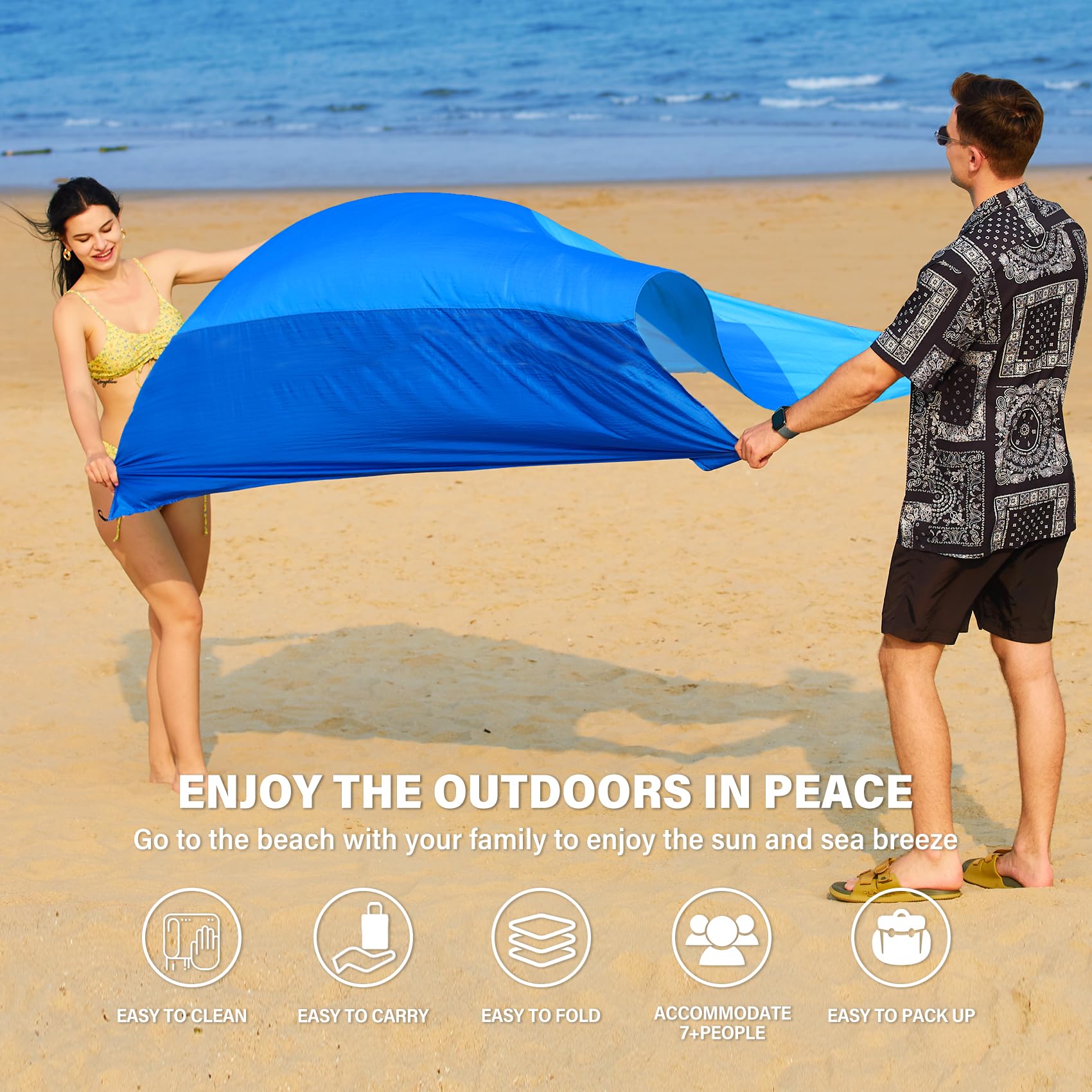 Famstar Beach Blanket Oversized Extra Large 78 X 81,Waterproof Sandproof Beach Blanket 1-7 Adults Lightweight Durable For Travel