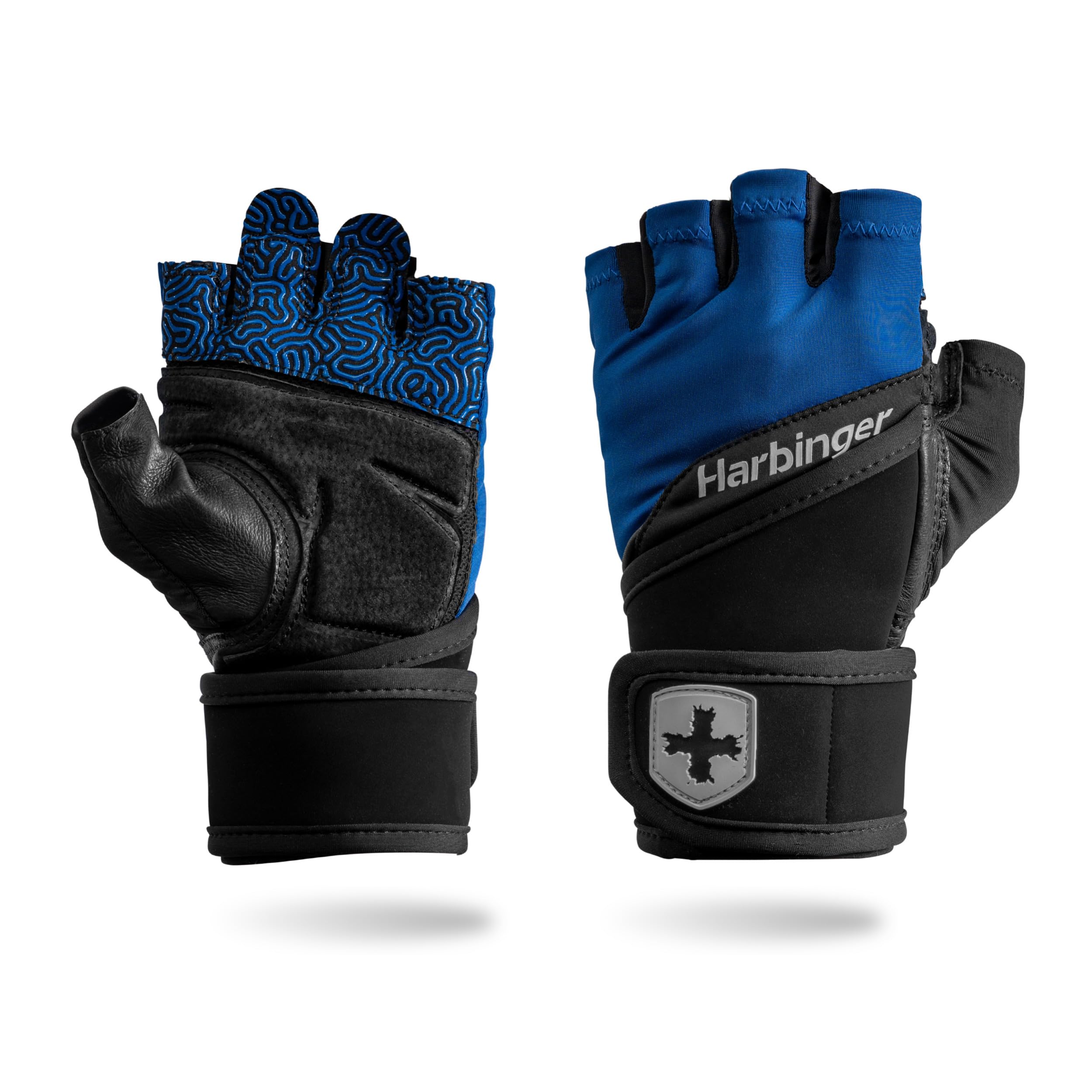 Harbinger Training Grip Wrist Wrap Gloves - Enhanced Grip & Wrist Support, Breathable Lycra Back, Padded Leather Palm, Half-Fing
