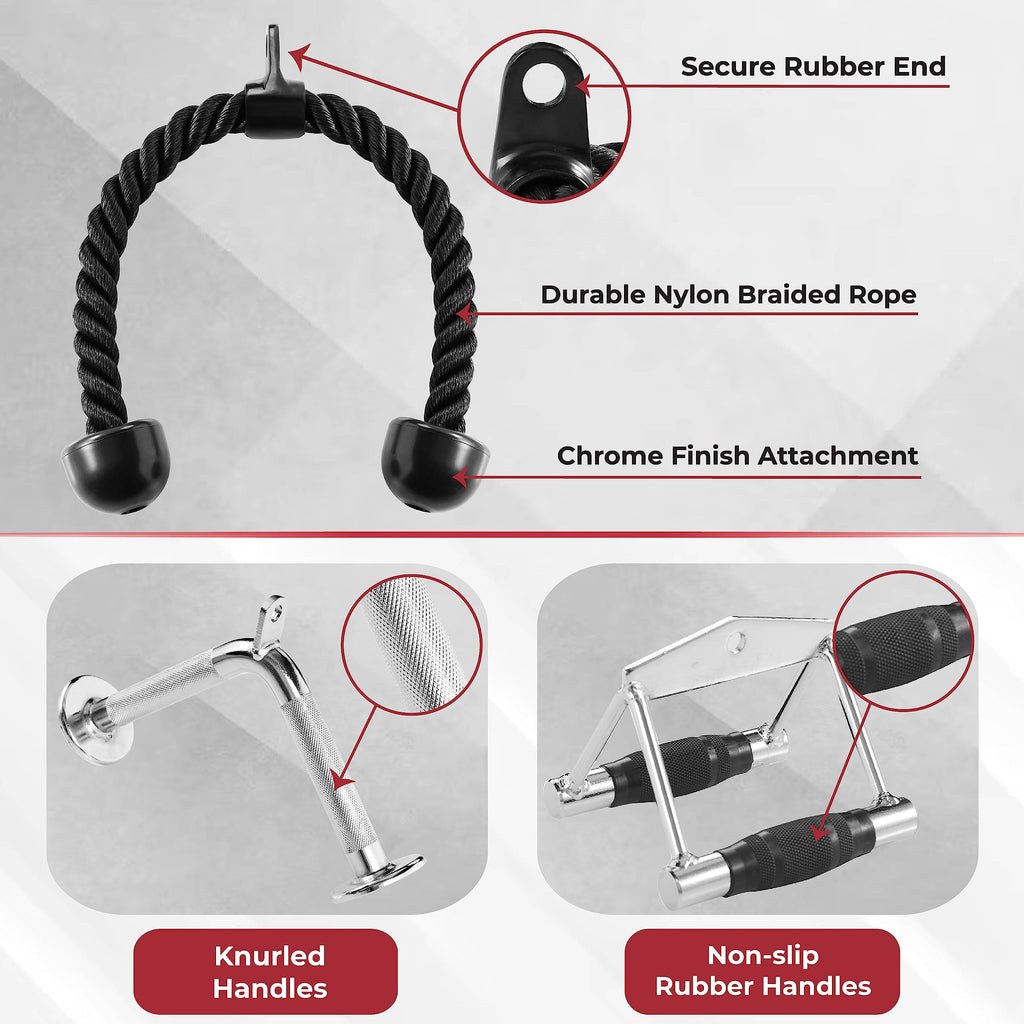 Yes4All Double D Row Handle Cable Attachment - Non Slip Handle & 360    Steel Swivel (Optional) (I - Double D Handle+Triceprope+