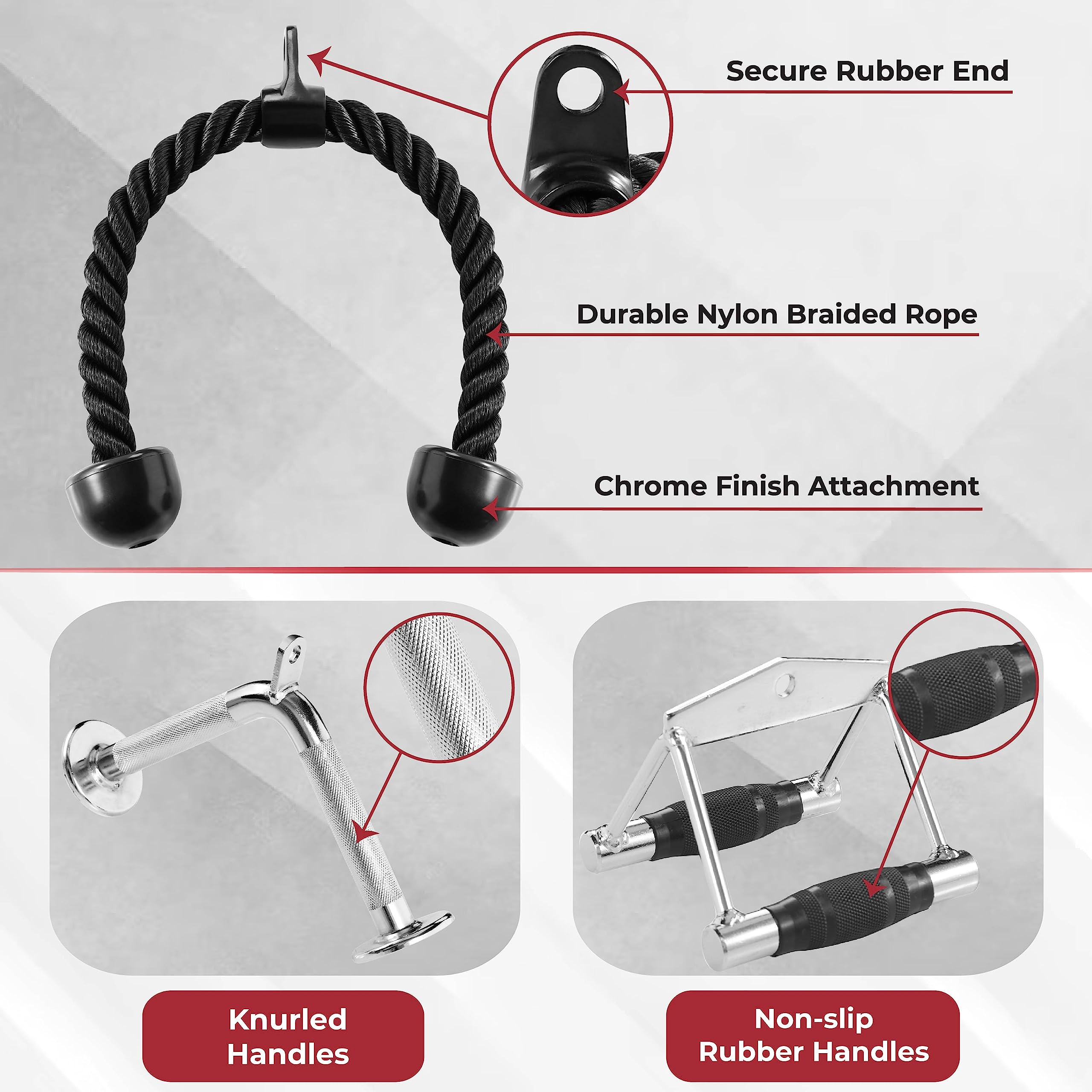 Yes4All Double D Row Handle Cable Attachment - Non Slip Handle & 360    Steel Swivel (Optional) (I - Double D Handle+Triceprope+