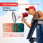 Pyle Portable Megaphone Speaker Pa Bullhorn-Built-In Siren, 50W Adjustable Volume Control &1200 Yard Range-Ideal For Any Outdoor