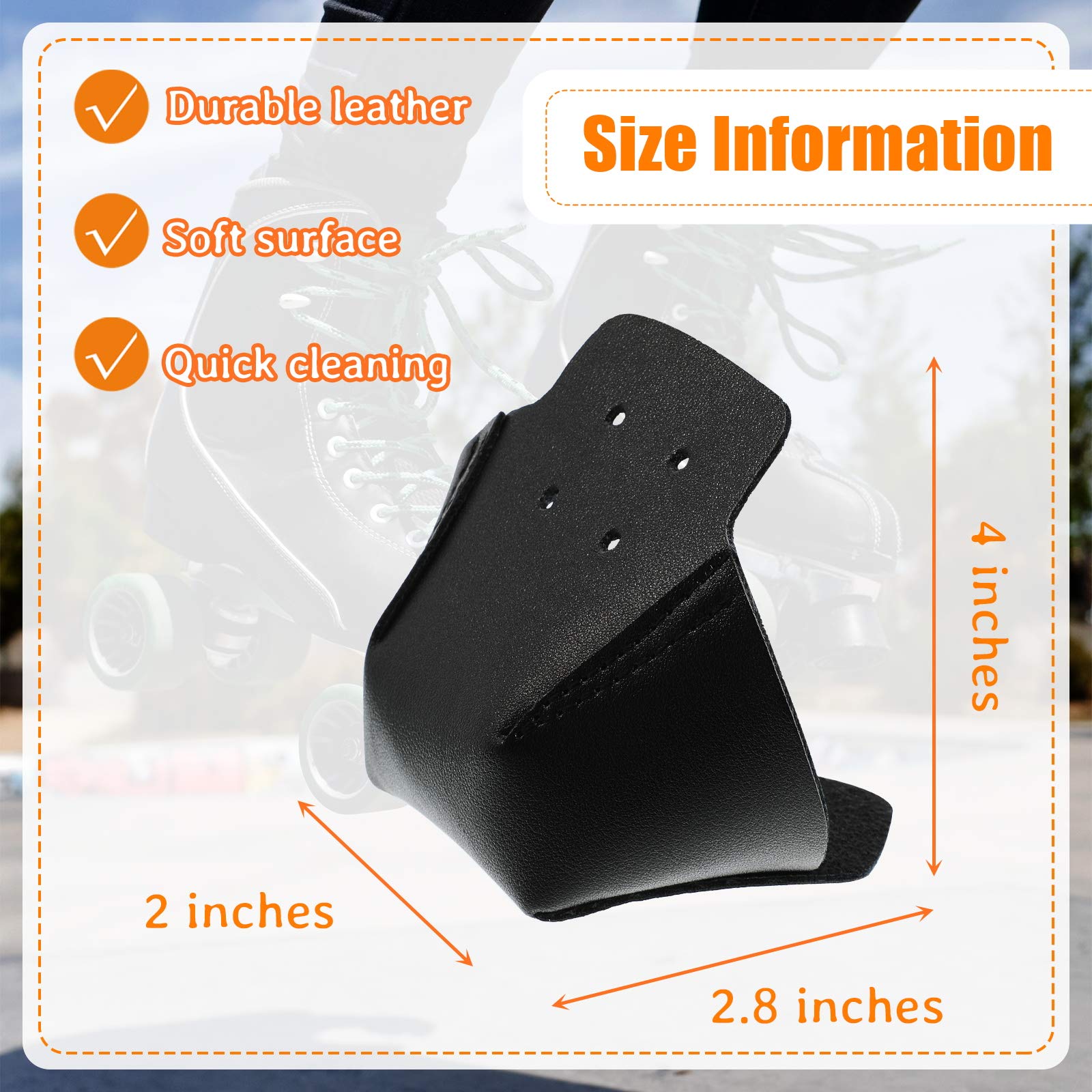 4 Pieces Toe Cap Guards Protectors Toe Caps Artificial Leather Roller Skate Cap Protectors For Quad Roller Skate (Black)