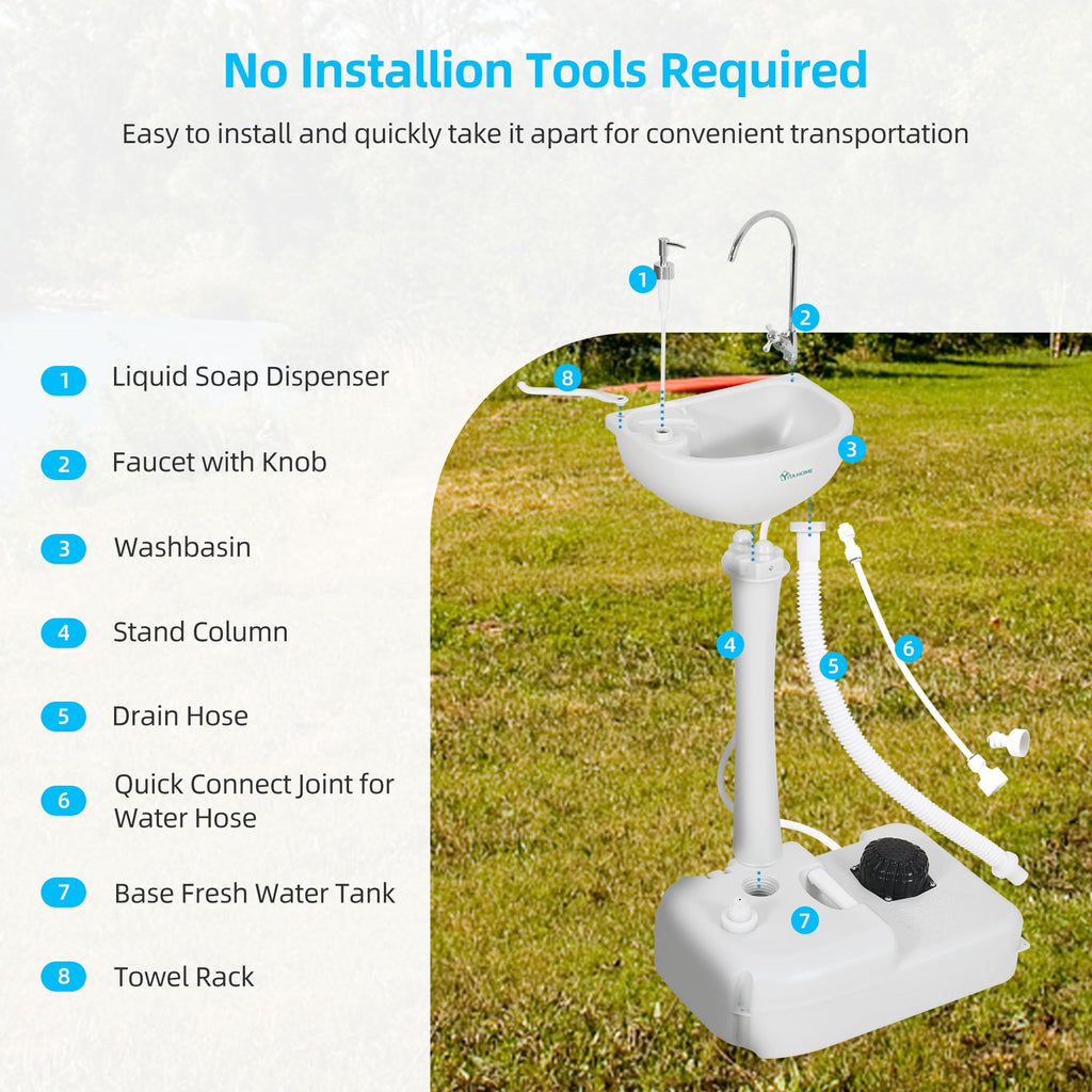 Yitahome Upgrated Portable Sink Camping Hand Washing Station With 17 L Wash Basin Stand, Rolling Wheels, Soap Dispenser, Towel H