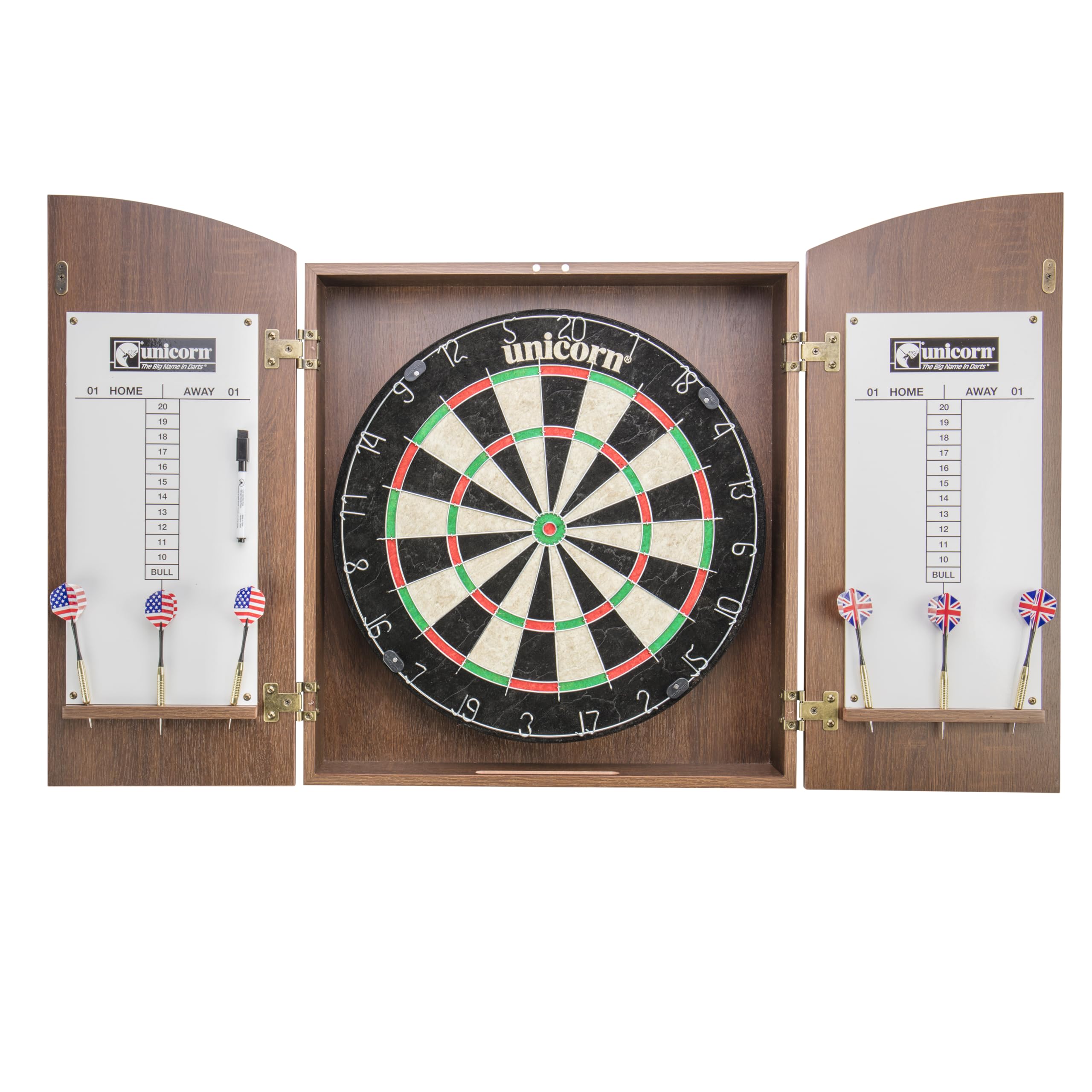 Unicorn Oxford Dartboard Cabinet Set - Official Size Bristle Board - Rotatable Metal Number Ring - Self-Healing Sisal Board - Ro