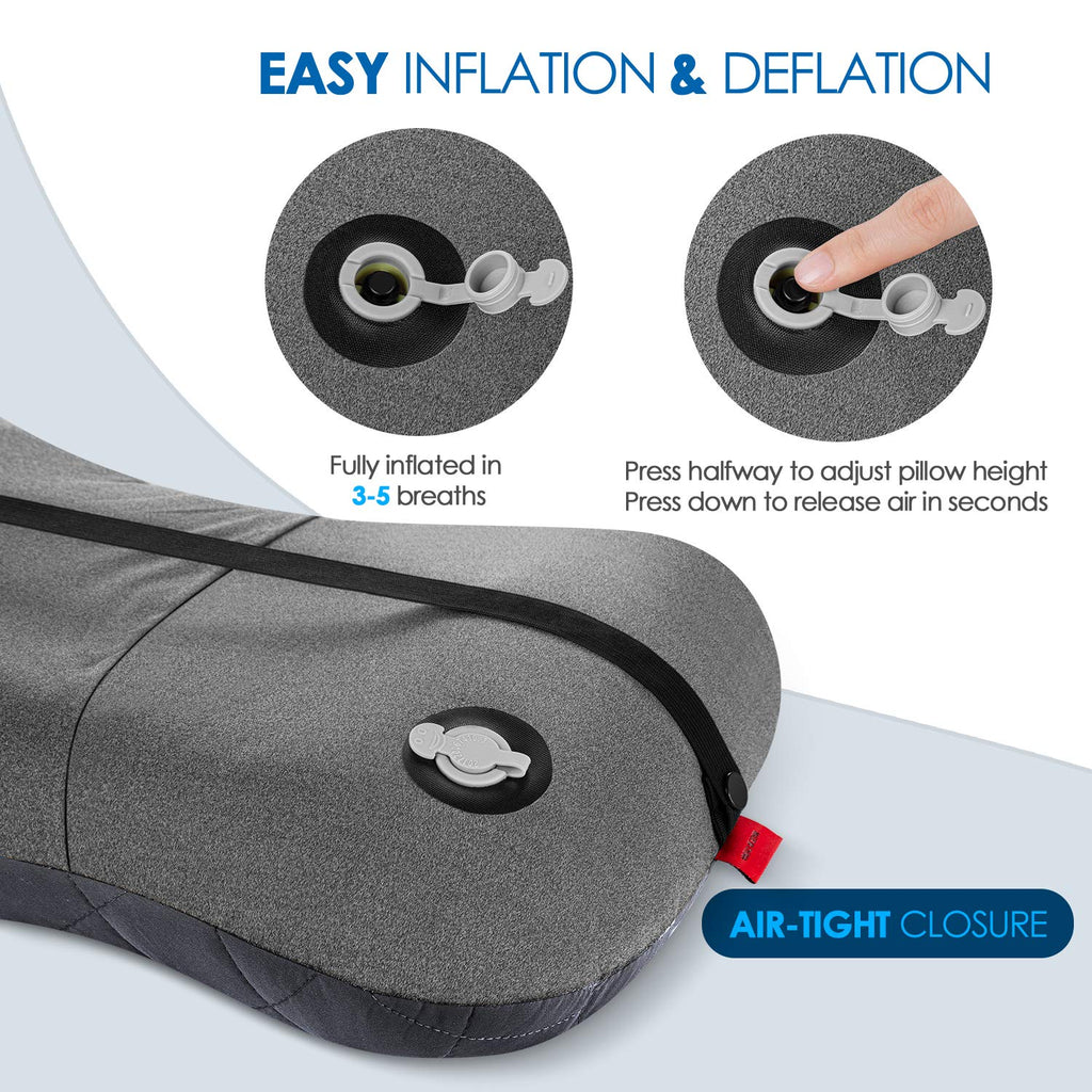 Hikenture Ultralight Inflatable Pillow With Removable Cover For Neck Lumber Support - Upgrade Washable Travel Air Pillows For Ca