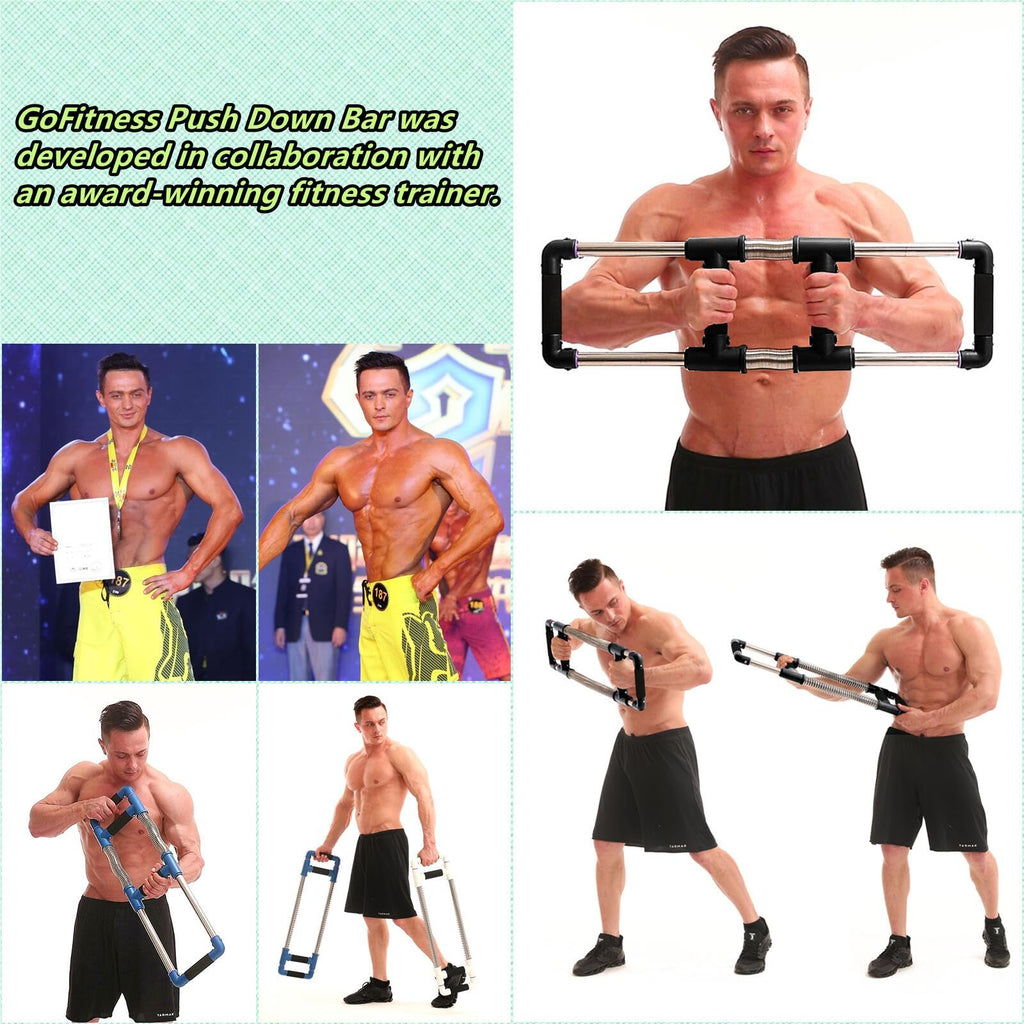 Gofitness Push Down Bar Machine - Chest Expander At Home Workout Equipment, Arm Exerciser - Portable Spring Resistance Exercise