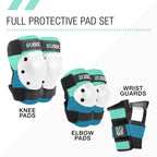 80Six Kids Multi-Sport Pad Set with Wristguards, Elbow Pads, and Knee Pads, Surf Green Teal, Small/Medium - Ages 8+
