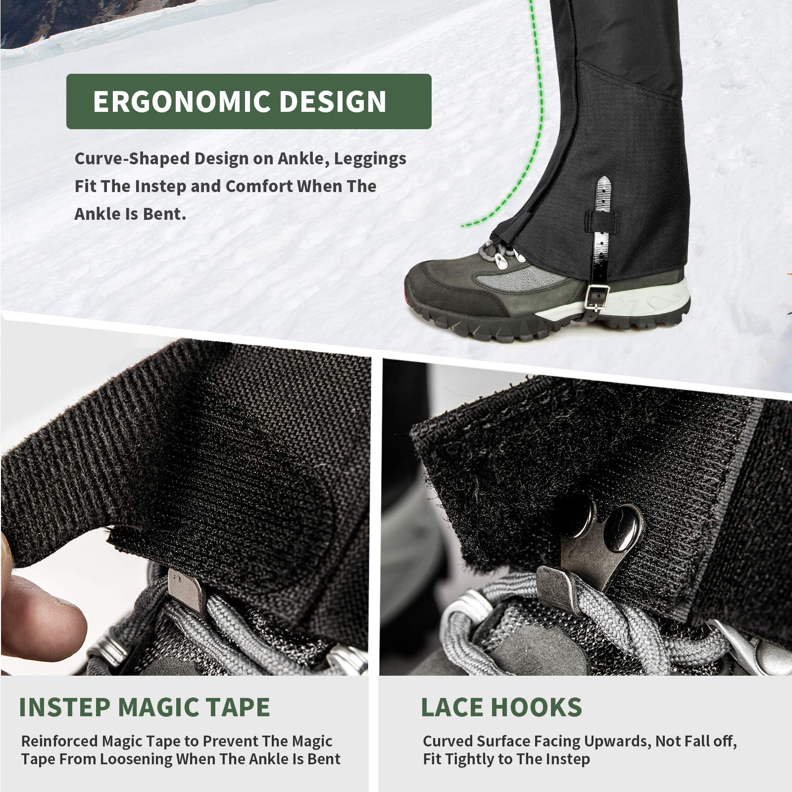 Unigear Snow Leg Gaiters, Waterproof Boot Gaiters For Hiking Walking Climbing Hunting Skiing 1000D Fabric (Large)