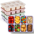 Snuvid 4 Pack Reusable Snack Containers With Lids, 8-Compartment Divided Snackle Serving Tray, Bento Box, Food Storage, Lunch Me