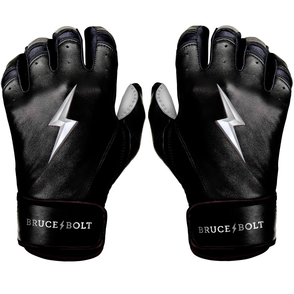 BRUCE BOLT Chrome Series Short Cuff Black Batting Glove - Black Youth Small
