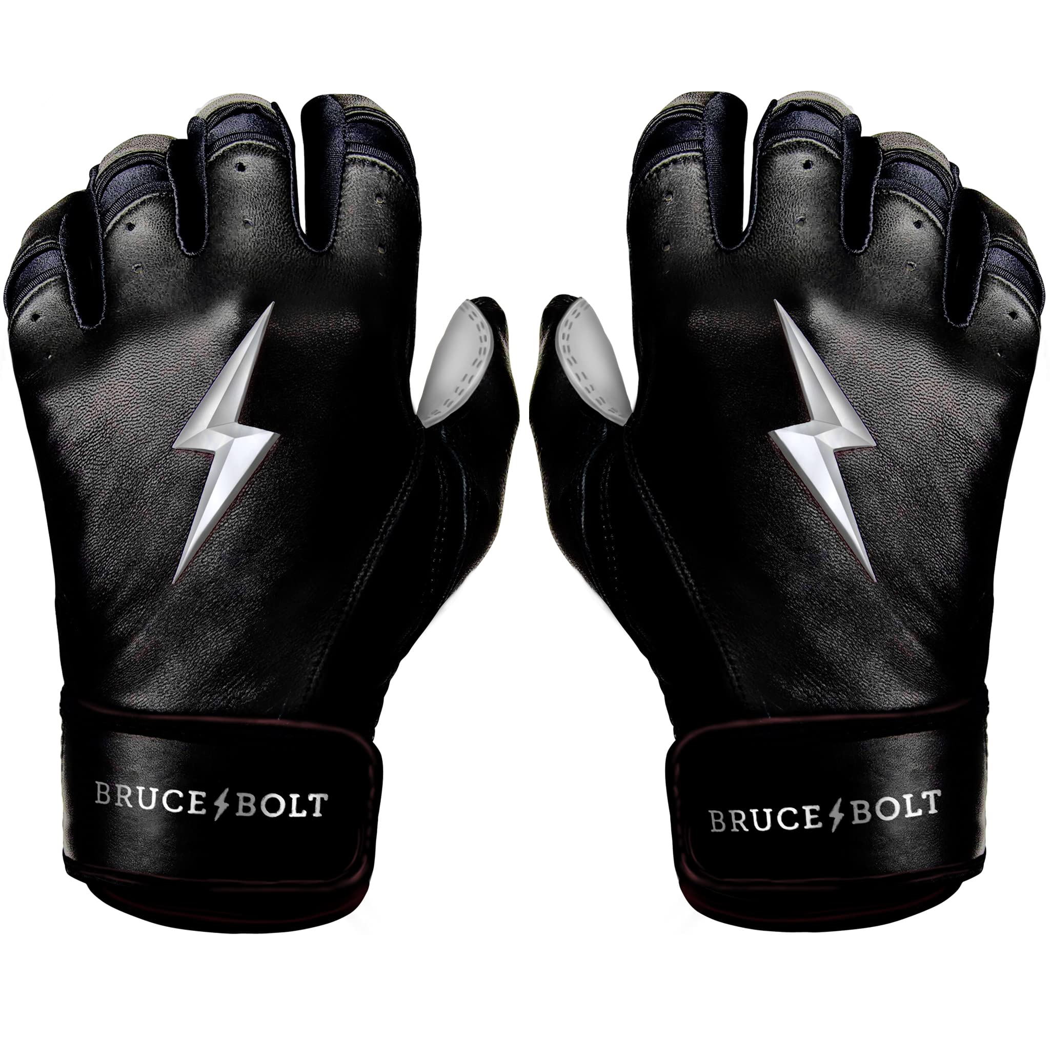 BRUCE BOLT Chrome Series Short Cuff Black Batting Glove - Black Youth Small