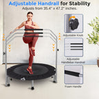 Serenelife 40 Foldable Mini Trampoline - Compact Fitness Trampoline For Kids Adults, Exercise Rebounder With Adjustable Foam Han