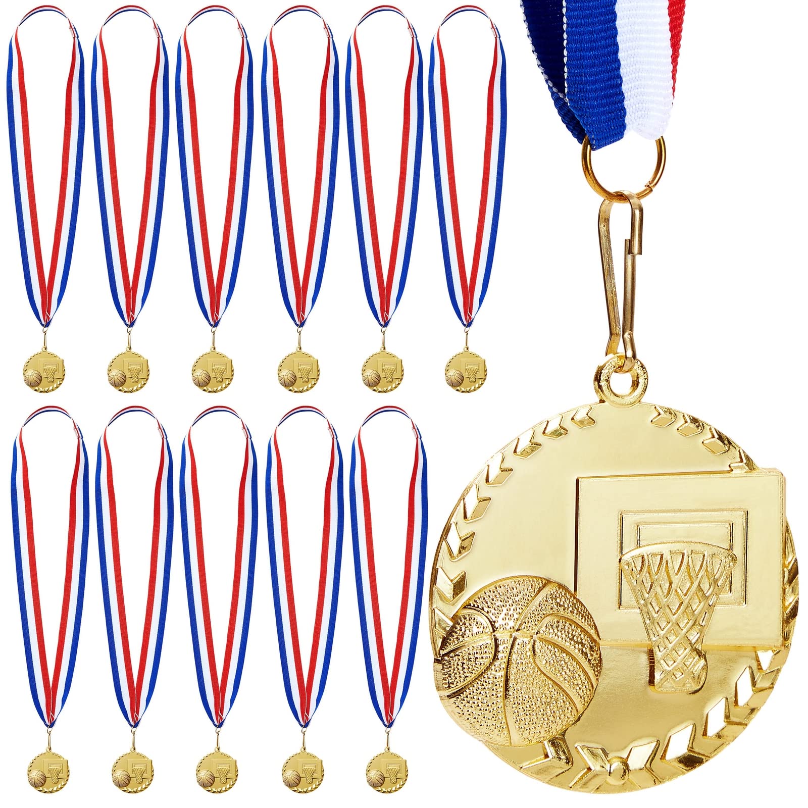 Juvale 12 Pack Basketball Medals For Kids And Adults, Team Participation Trophies, Awards, Party Favors, Red, White, And Blue St