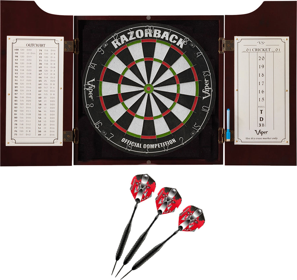 Viper By Gld Products Hudson All-In-One Dart Center: Classic Solid Wood Cabinet & Official Sisal/Bristle Dartboard Bundle: Premi