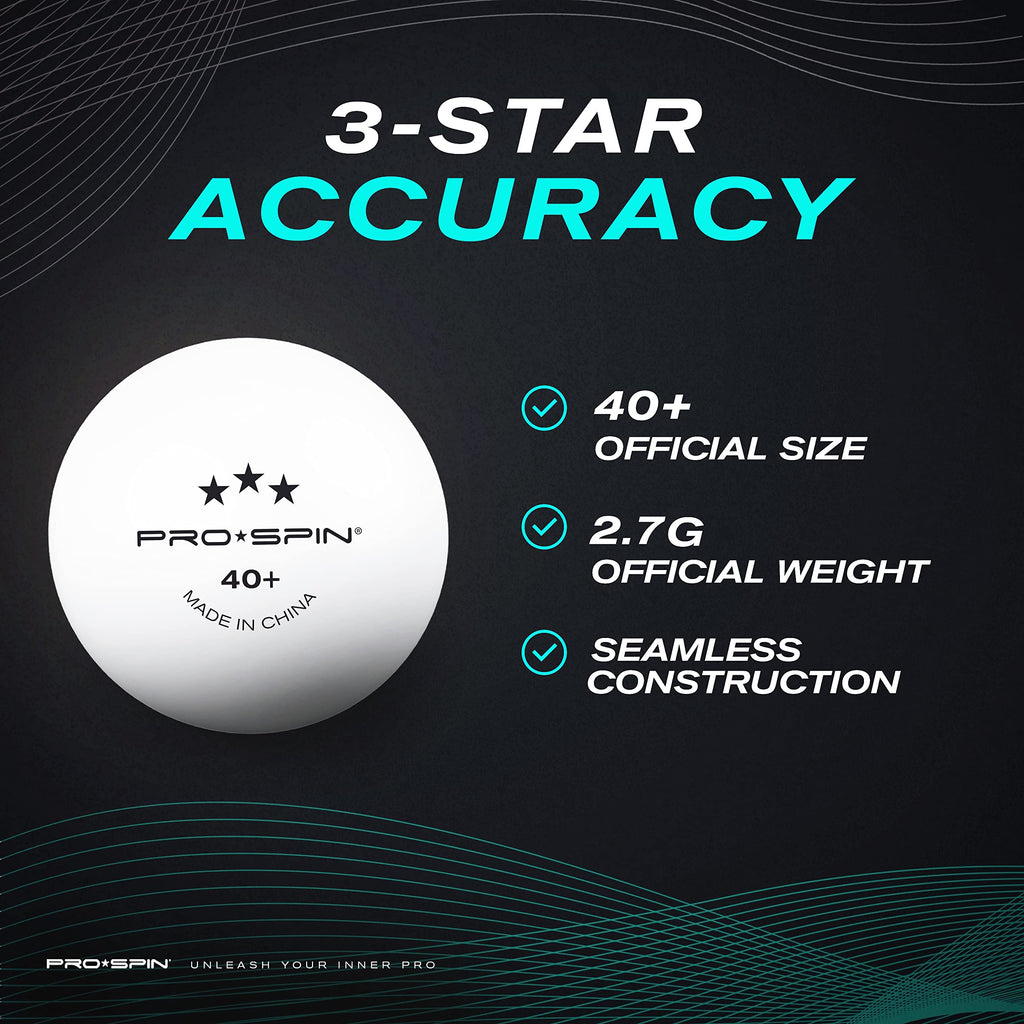 Pro Spin Ping Pong Balls - White 3-Star 40+ Table Tennis Balls (Pack Of 60) | High-Performance Abs Training Balls | Ultimate Dur