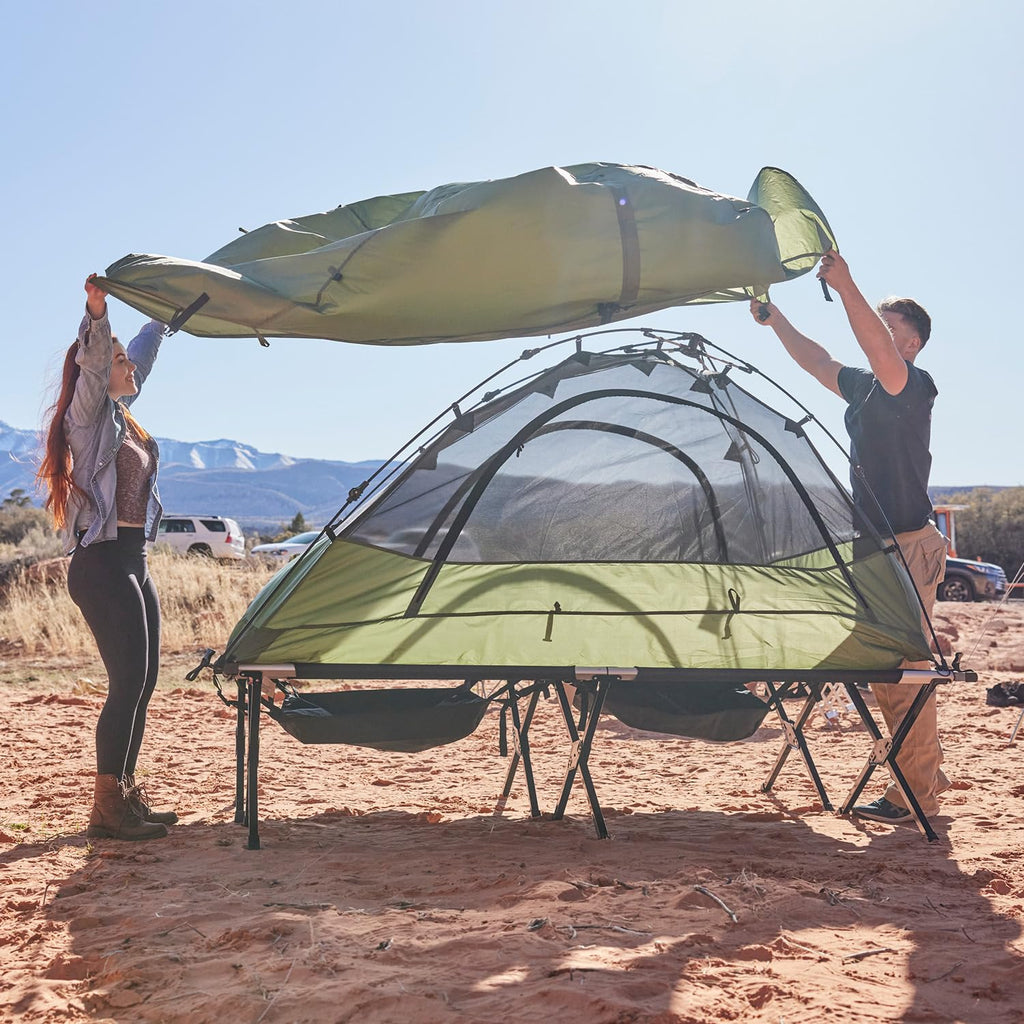 Teton Sports Camping Cot With Patented Pivot Arm - Folding Camping Cot For Car & Tent Camping - Durable Canvas Sleeping Cot - Po
