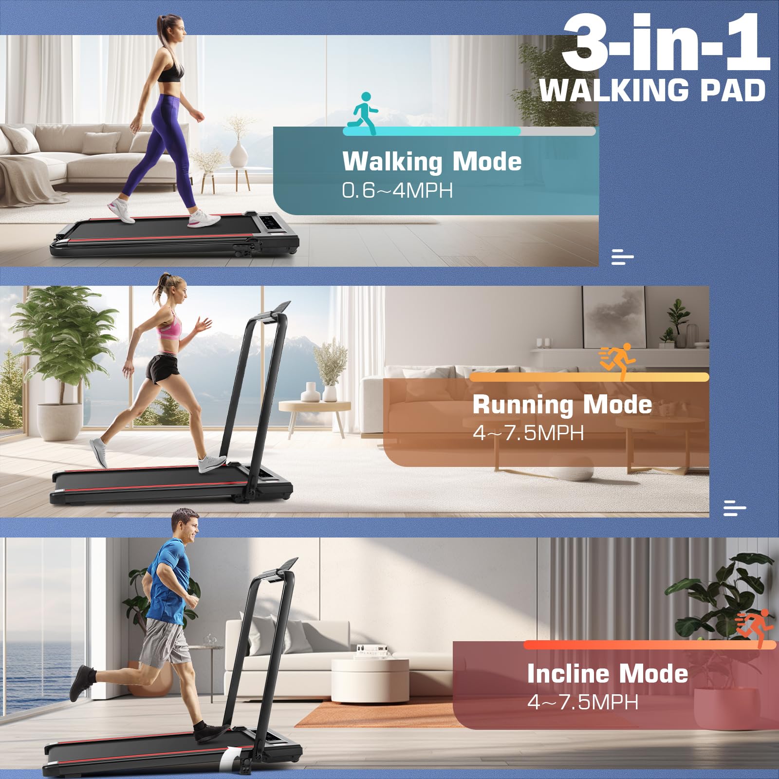 Under Desk Treadmill With Incline, 300Lbs Walking Pad With Handle Bar & Remote Control, 2.5Hp Folding For Home/Office, Installat