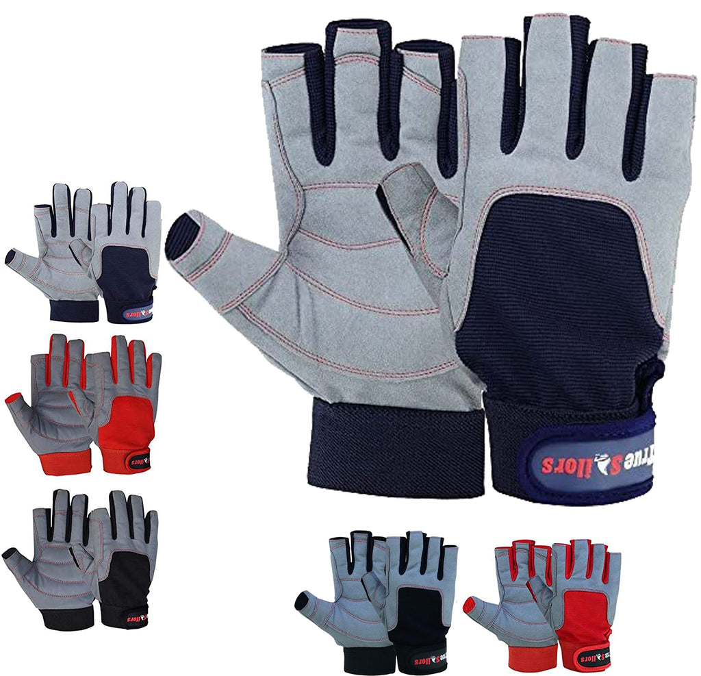 Mrx Boxing & Fitness Sailing Gloves With 3/4 Finger And Grip For Men And Women, Great For Kayaking, Workouts And More (Blue/Grey