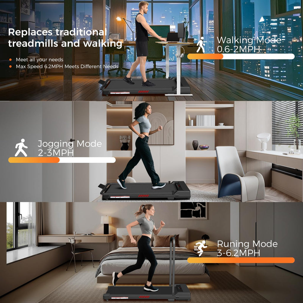 Futureglide Walking Pad Treadmill, 3.0 Hp Under Desk Treadmill, 3 In 1 Foldable Treadmills For Home, Walking Pad With Handle Bar