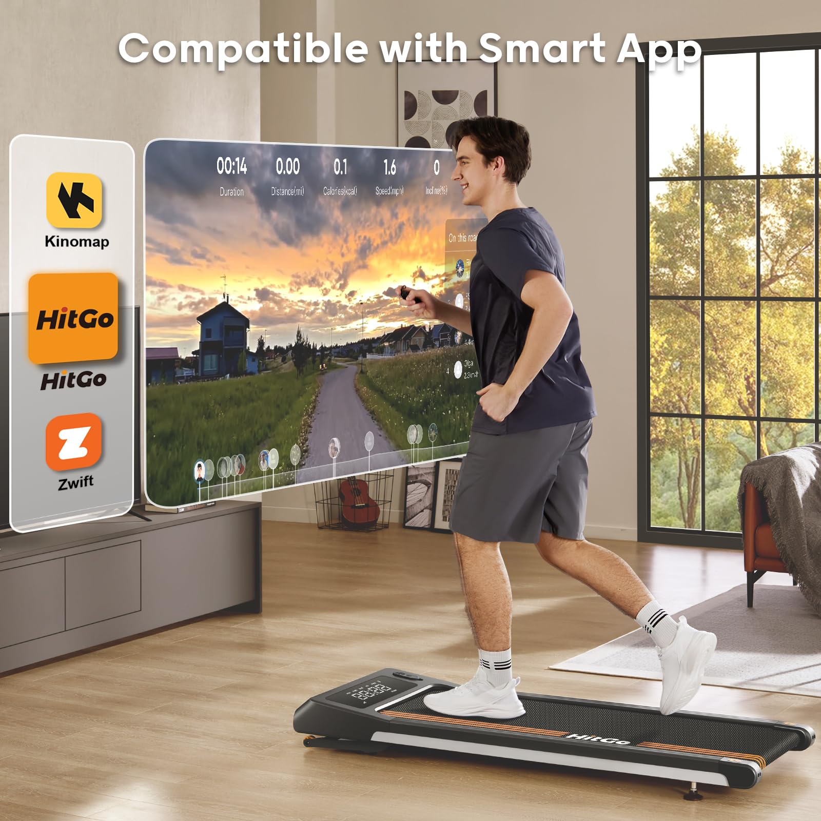 Hitgo Walking Pad Treadmill With 9% Auto Incline, Under Desk Treadmill For Home Office, Portable Design With 9-Level Incline, Re
