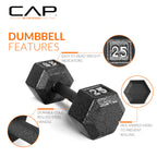 CAP Barbell Cast Iron Hex Dumbbell, Black, Single, 15 lb