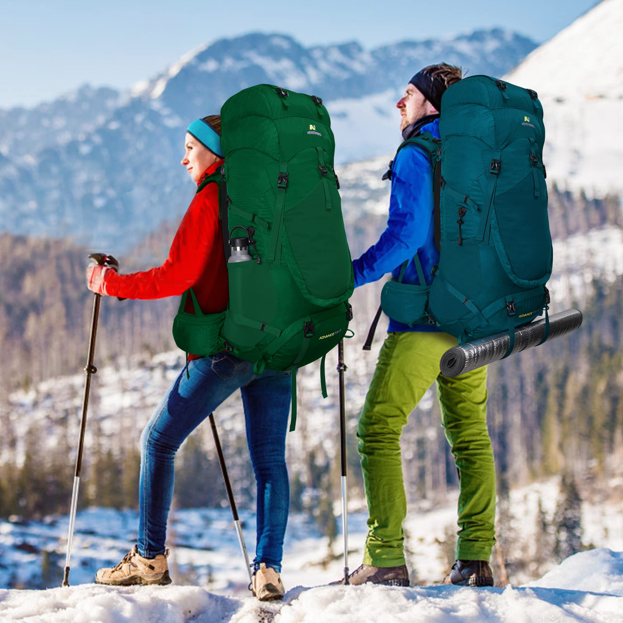 N Nevo Rhino Internal Frame Hiking Backpack 4050606580L, Mountain Climbing Camping Backpack Daypack Waterproof Rain Cover