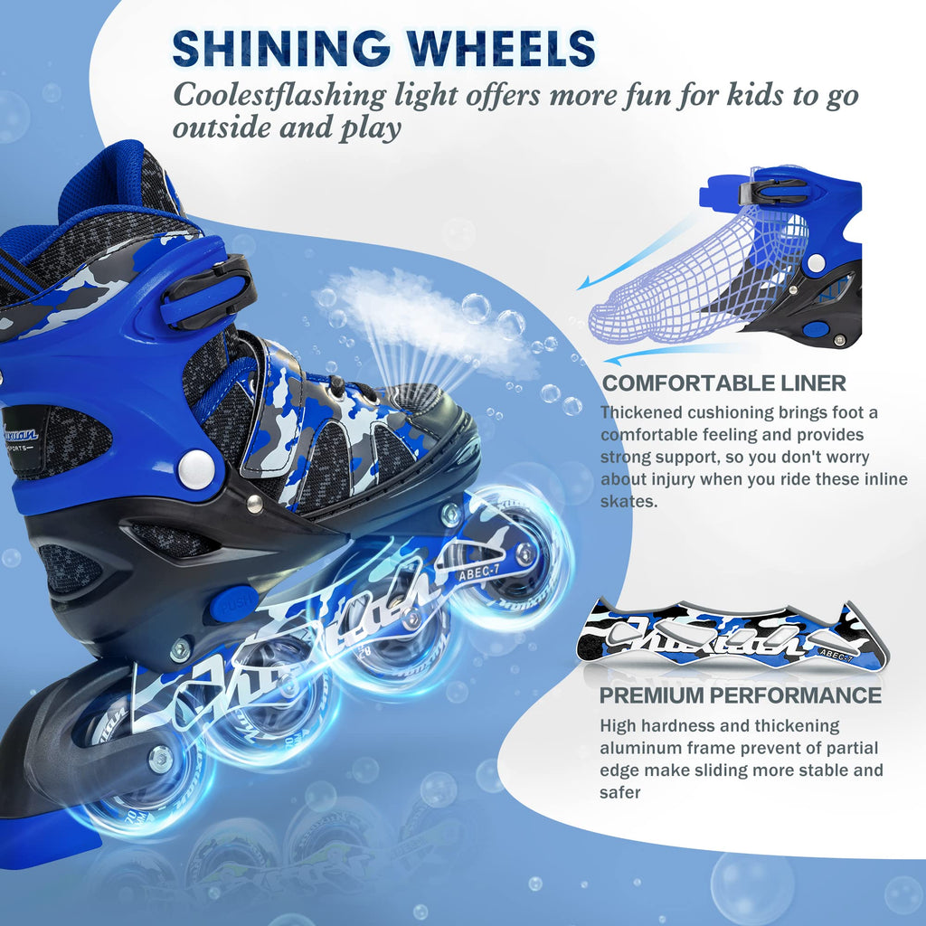 Kuxuan Skates Adjustable Inline Skates For Kids And Youth With Full Light Up Wheels Camo Outdoor Fun Illuminating Skates For Gir
