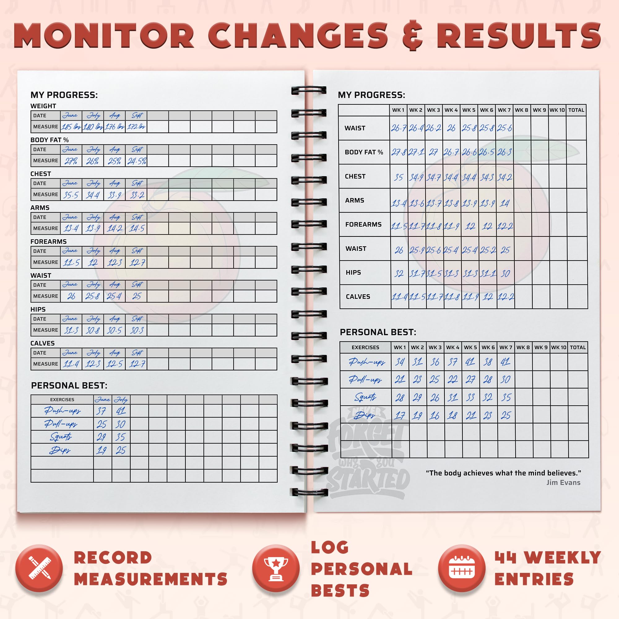 Workout Planner For Daily Fitness Tracking & Goals Setting (A5 Size, 6A X 8A, Peachy Pink), Men & Women Personal Home & Gym Trai