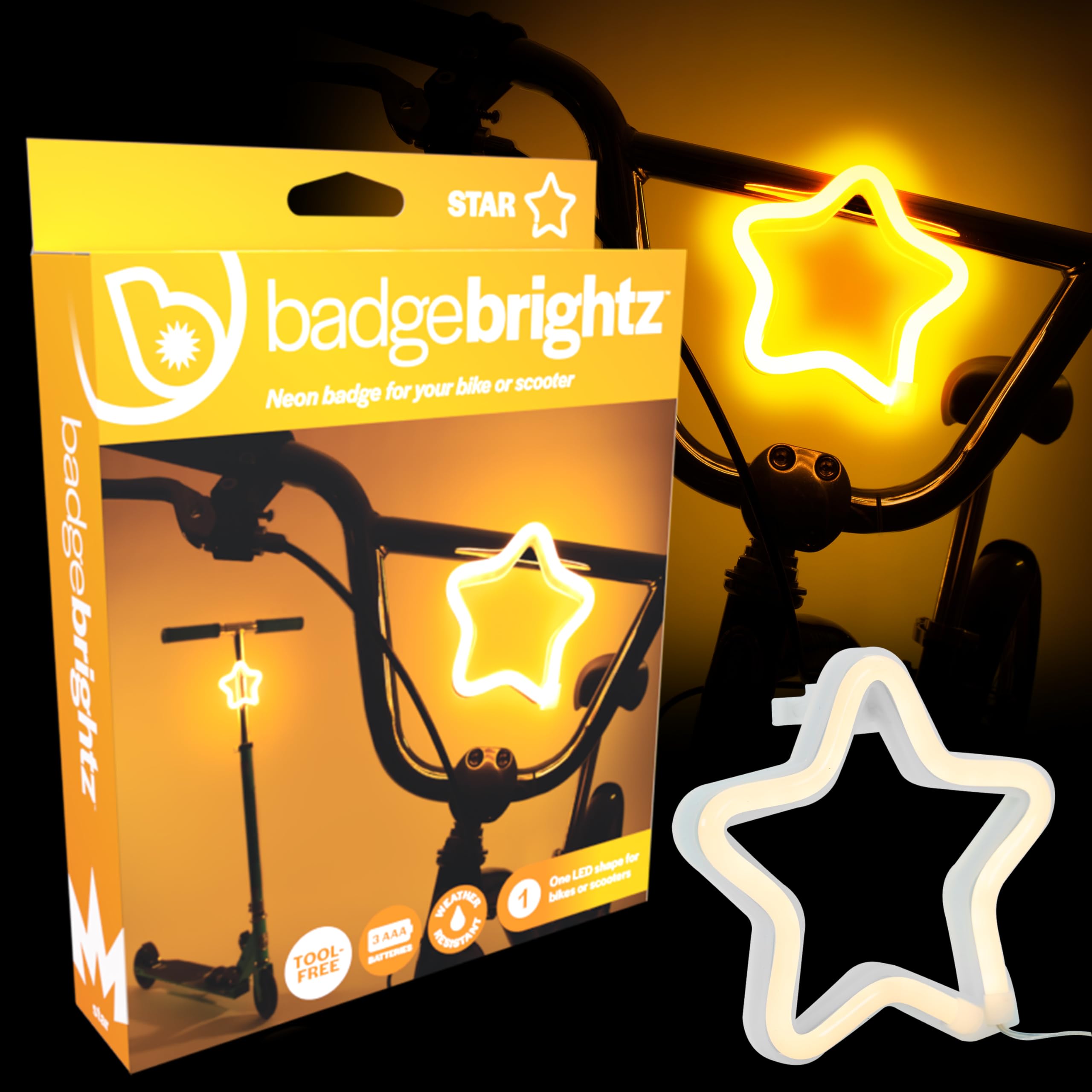 Brightz BadgeBrightz Star Shaped LED Bike Light - Star Bike Light for Kids Girls Boys & Adults - Cool Bike Decoration for Bikes 