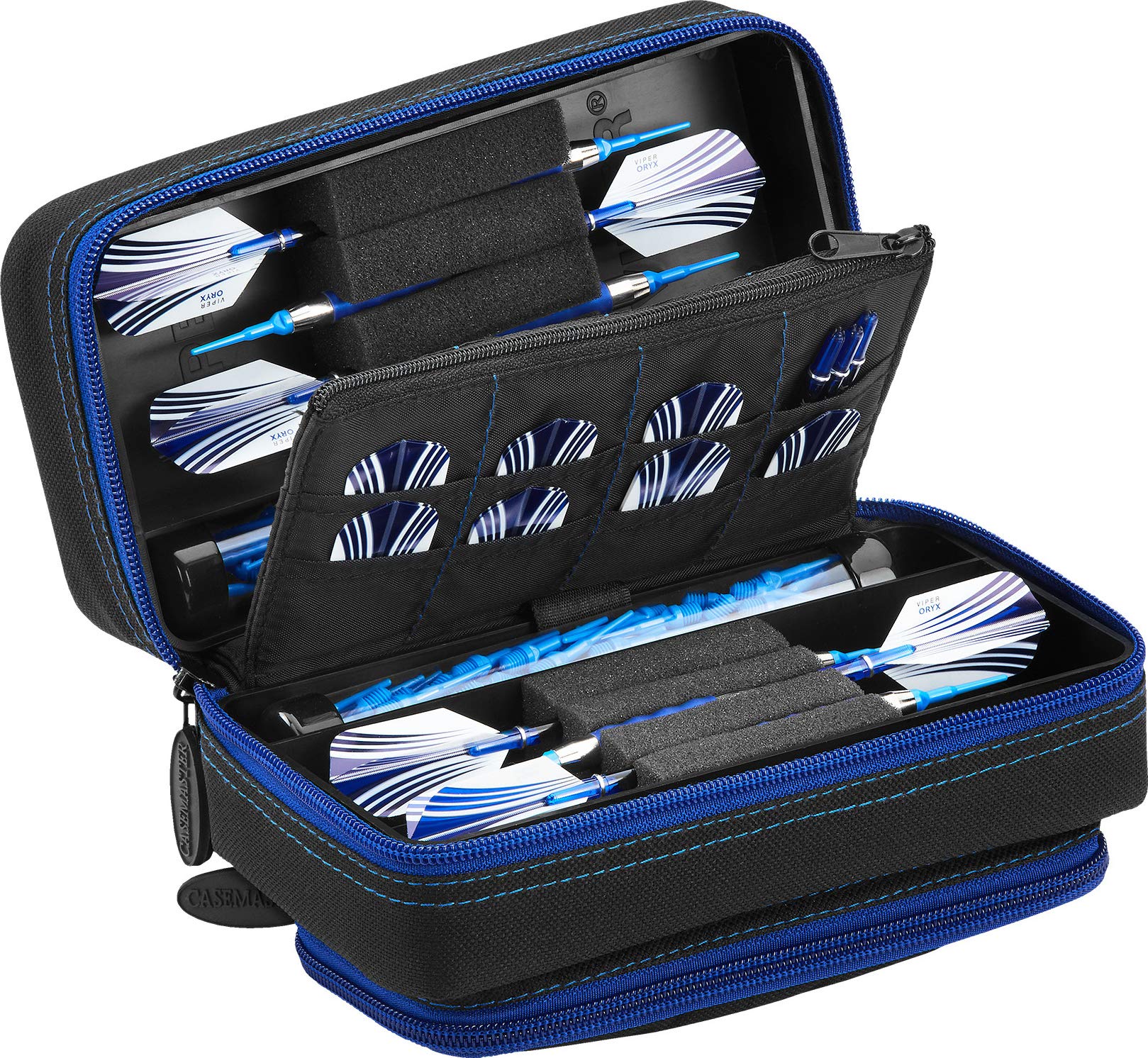 Casemaster By Gld Products Plazma Pro Dart Case/Wallet Black With Sapphire Zipper And Phone Pocket, Sapphire Trim