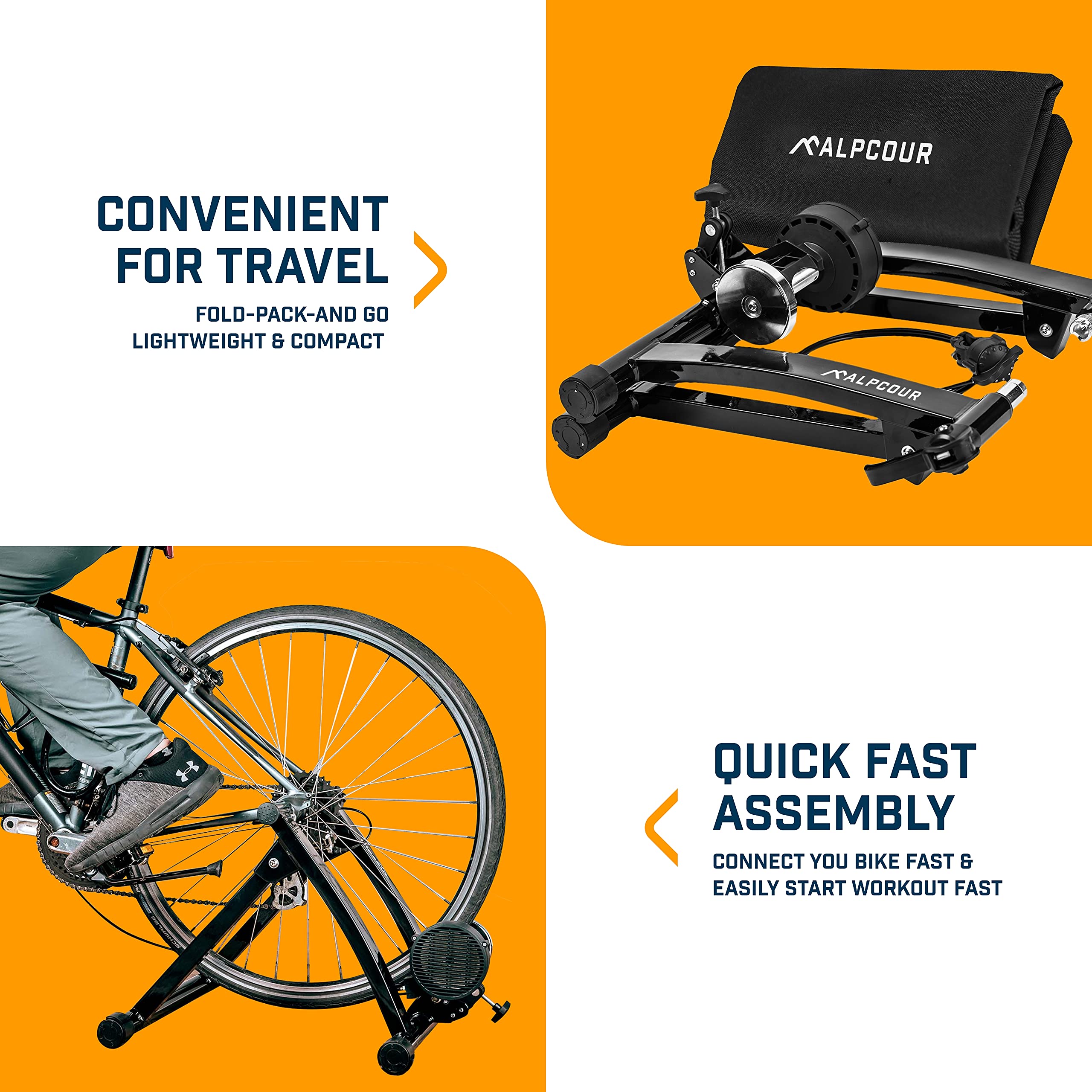Alpcour Bike Trainer Stand For Indoor Riding - Portable Stainless Steel Indoor Trainer W/Magnetic Flywheel, Noise Reduction, 6 R