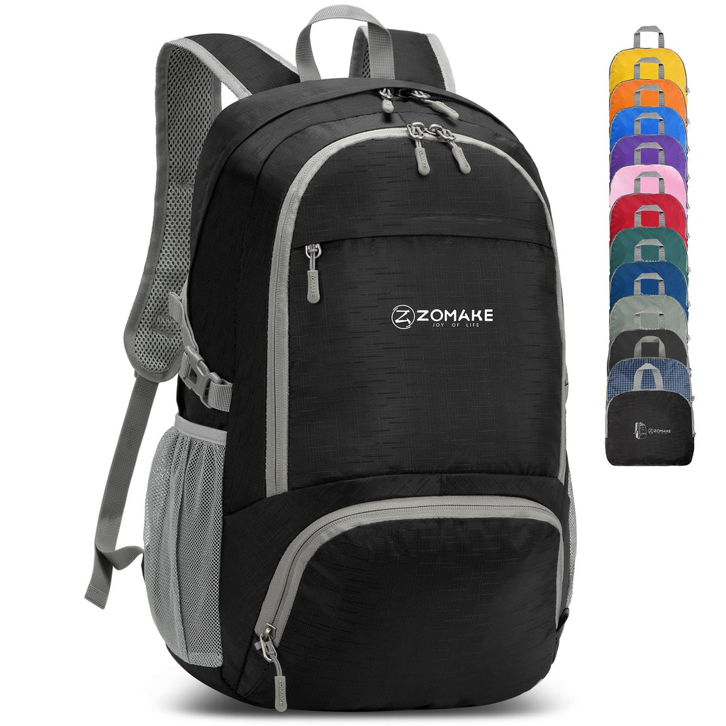 ZOMAKE Lightweight Packable Backpack 30L, Foldable Hiking Backpacks Water Resistant Compact Folding Daypack for Travel(Pure Blac