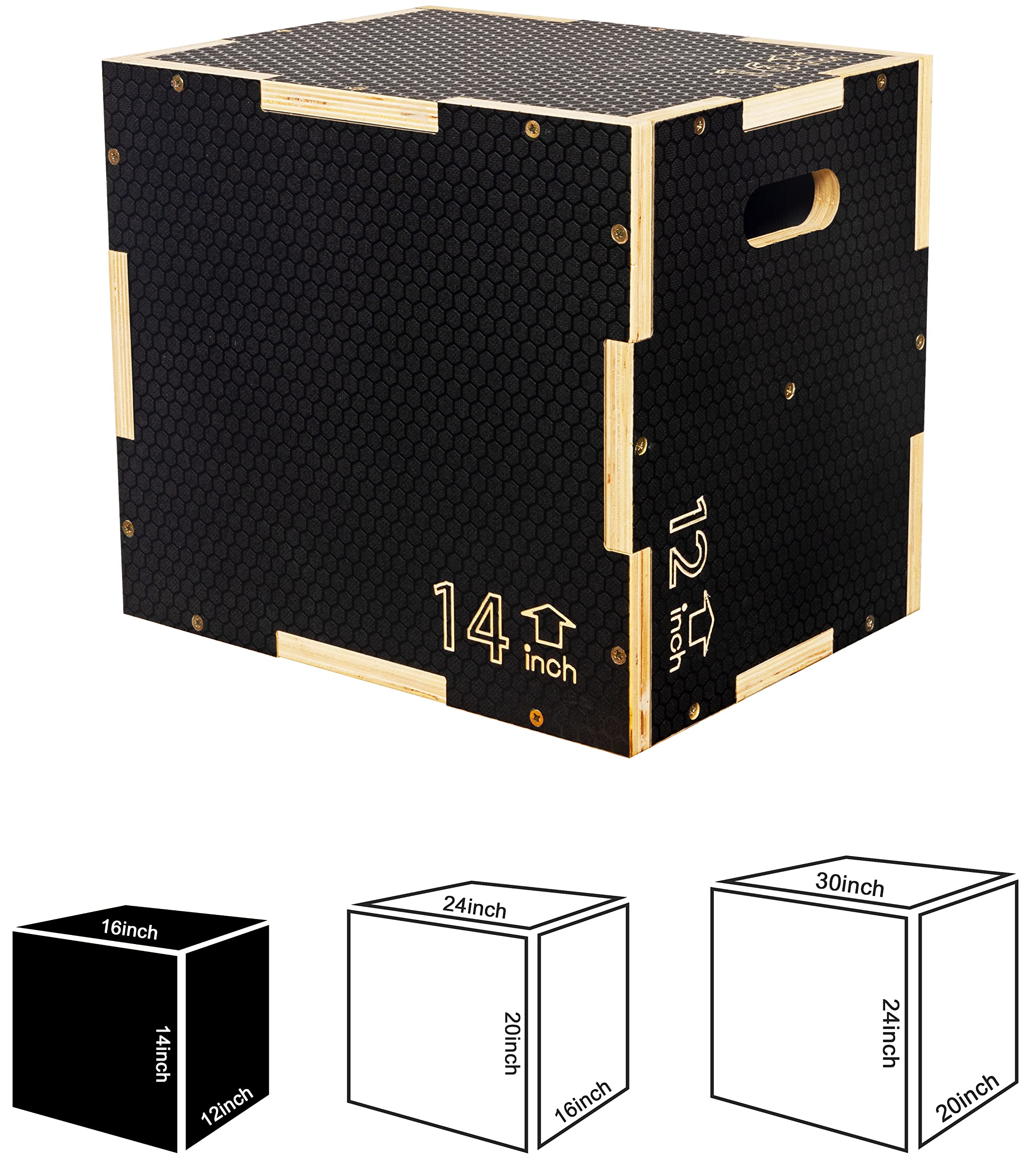 Fitvids 3 In 1 Non-Slip Wooden Plyo Box Plyometric Box Jumping Exercise, 12X14X16 Inches, Black