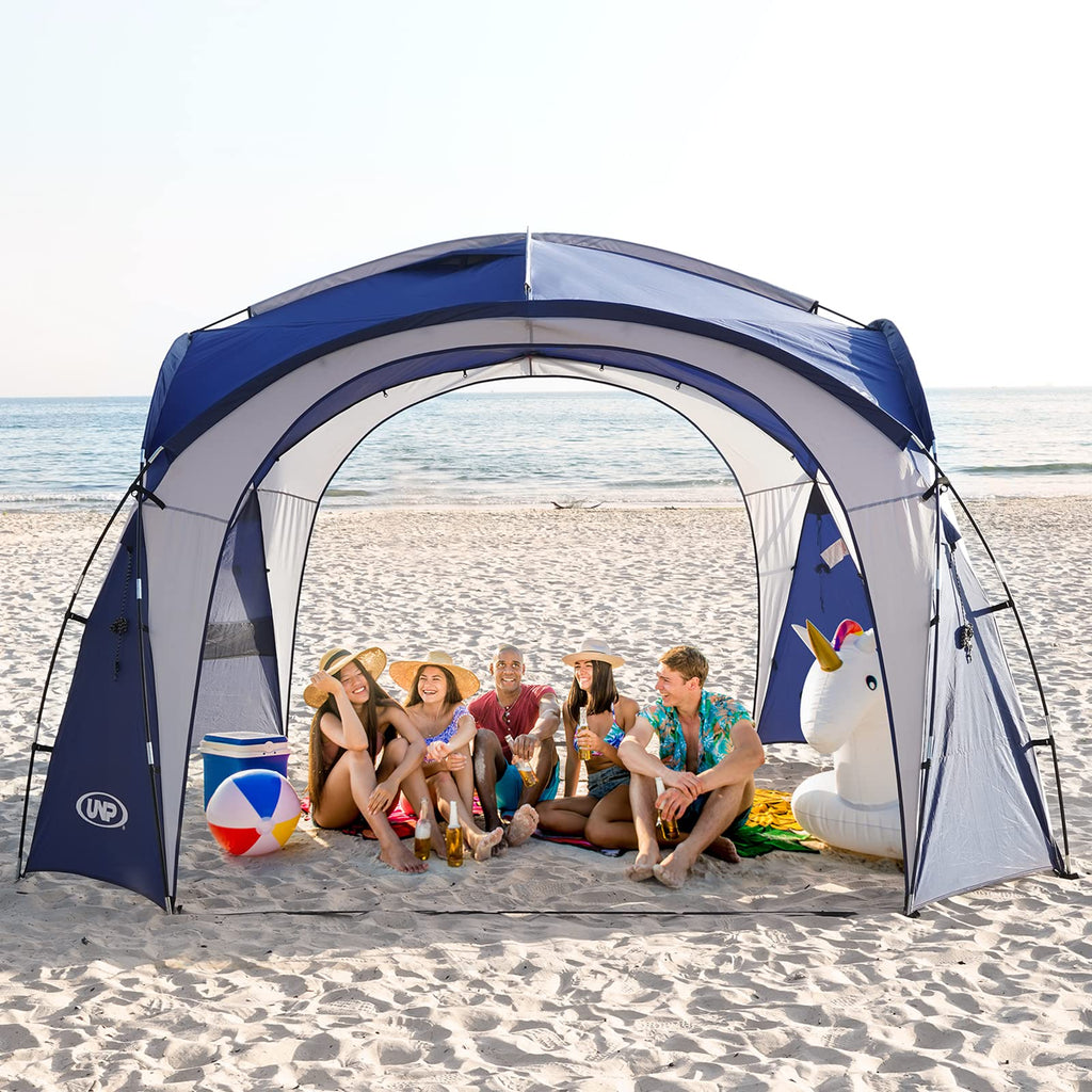 Unp Easy Beach Tent 12 X 12Ft Pop Up Canopy Upf50+ Tent With Side Wall, Ground Pegs, And Stability Poles, Sun Shelter Rainproof,