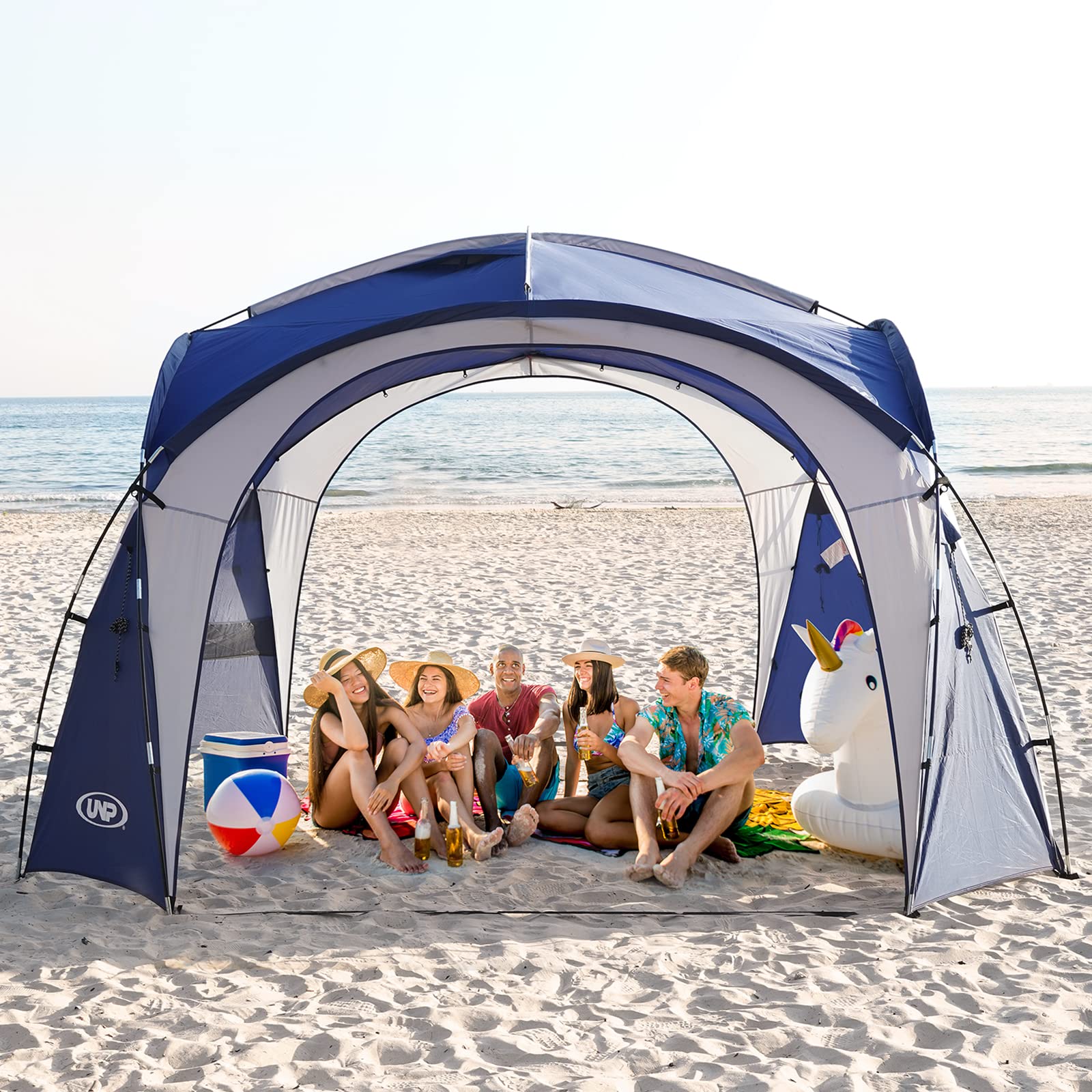 Unp Easy Beach Tent 12 X 12Ft Pop Up Canopy Upf50+ Tent With Side Wall, Ground Pegs, And Stability Poles, Sun Shelter Rainproof,