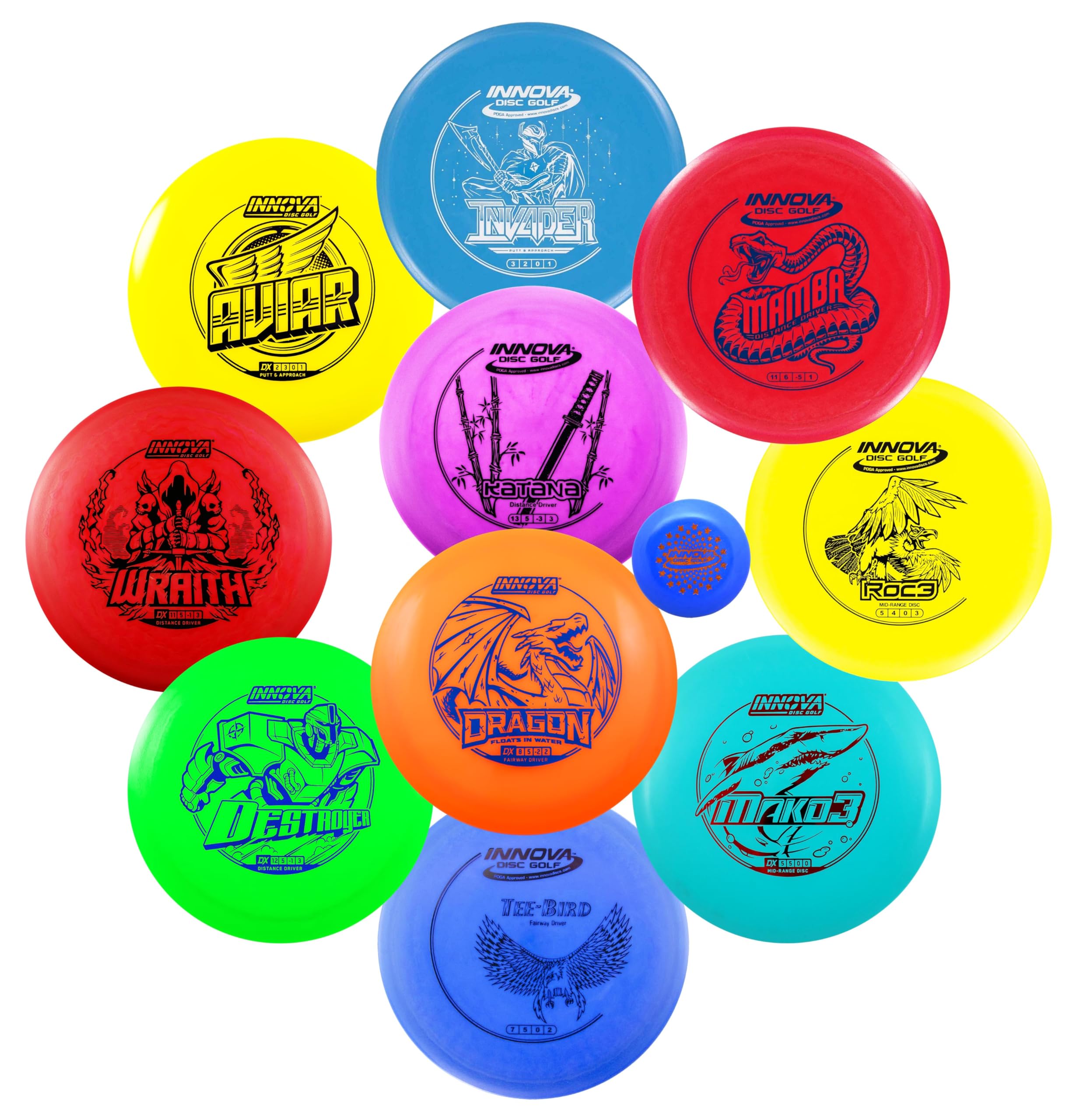 Innova Disc Golf Set 10 Pack - Disc Golf Starter Set for Beginners with Disc Golf Drivers, Mid-Ranges, Disc Golf Putters Disc Go
