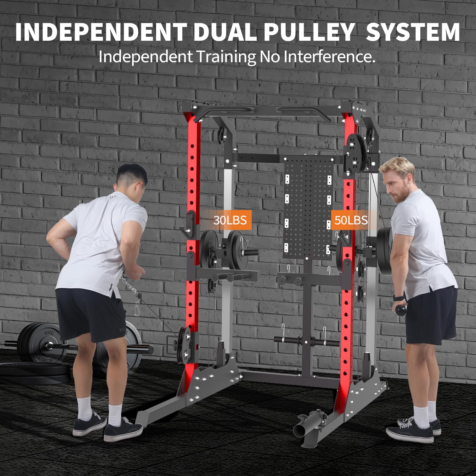 GarveeLife Power Cage, 2000 LB Power Rack with Dual Pulley Cable Crossover, Multi-Function Home Gym Squat Rack with Attachments,