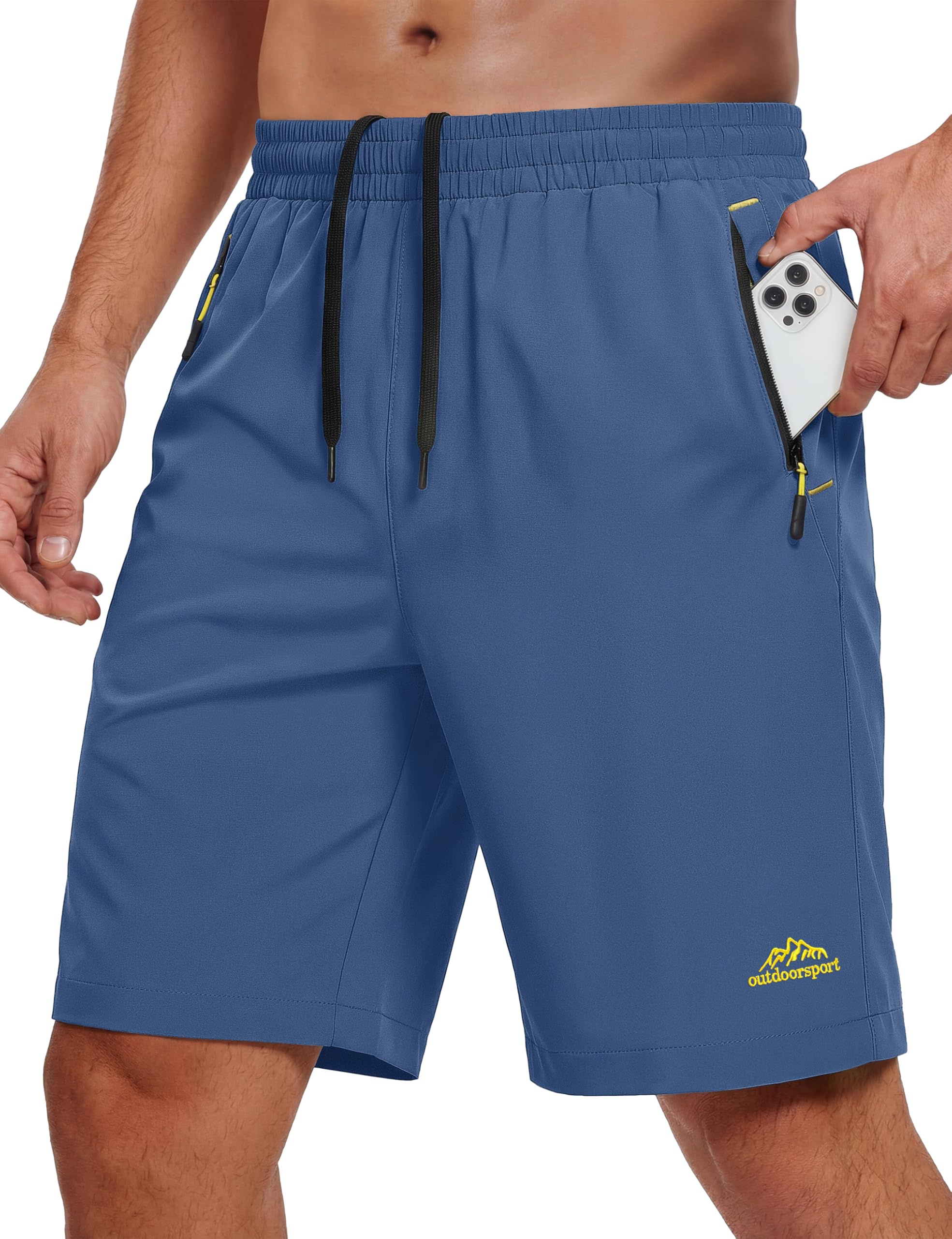 MAGCOMSEN Mens Hiking Shorts Quick Dry 9 Workout Gym Golf Casual Work Fishing Blue Grey Summer Shorts for Men 3 Pockets
