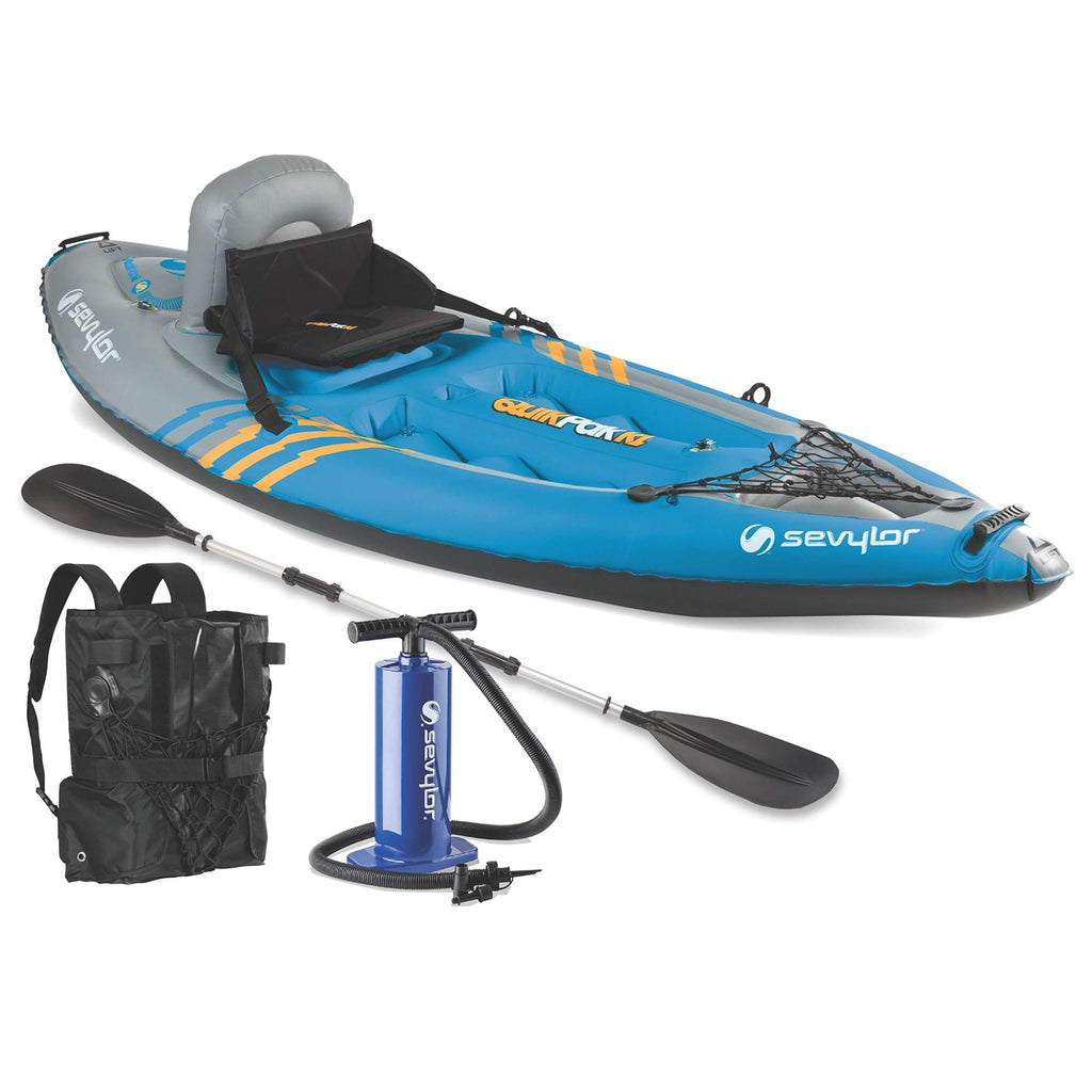 Sevylor Quickpak K1 1-Person Inflatable Kayak, Kayak Folds Into Backpack With 5-Minute Setup, 21-Gauge Pvc Construction; Hand Pu